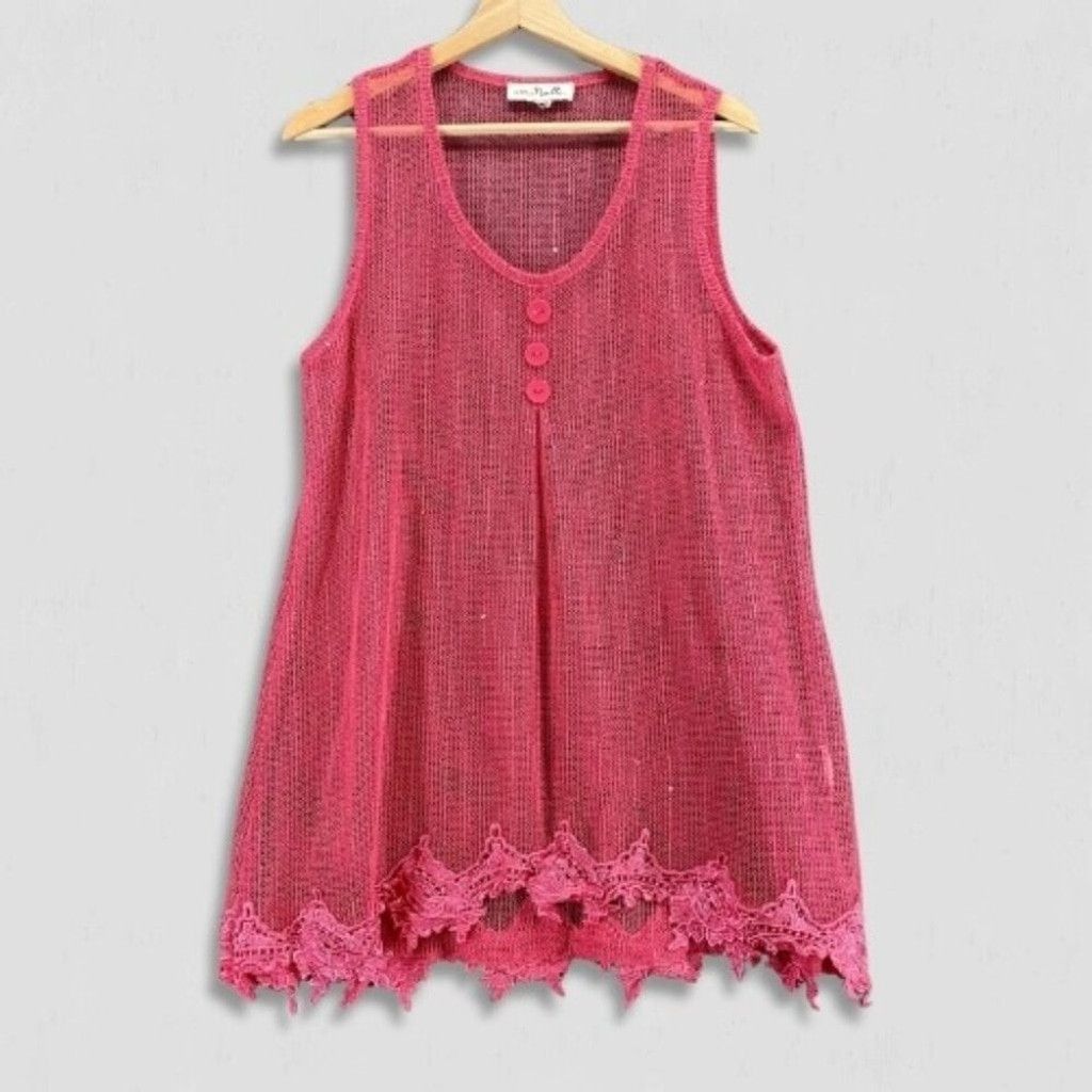 Vintage Simply Noelle Beach Cover Up Sheer Mesh Hot Pink Sz M Size L / US 10 / IT 46 - 1 Thumbnail
