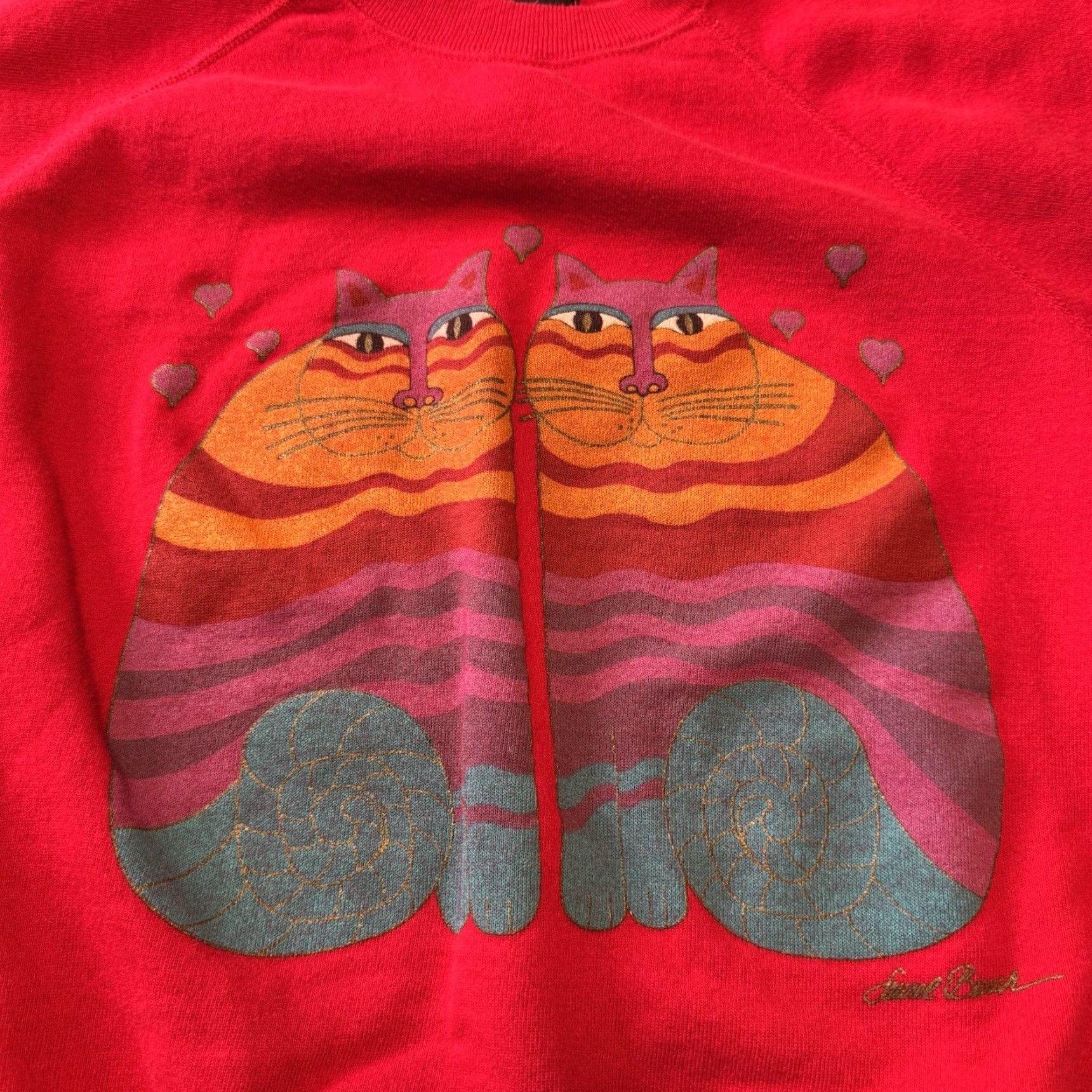 Vintage VINTAGE Laurel Burch Sweatshirt Womens XL Red Cat Made in USA Siamese Twins 80’s Size XL / US 12-14 / IT 48-50 - 3 Thumbnail