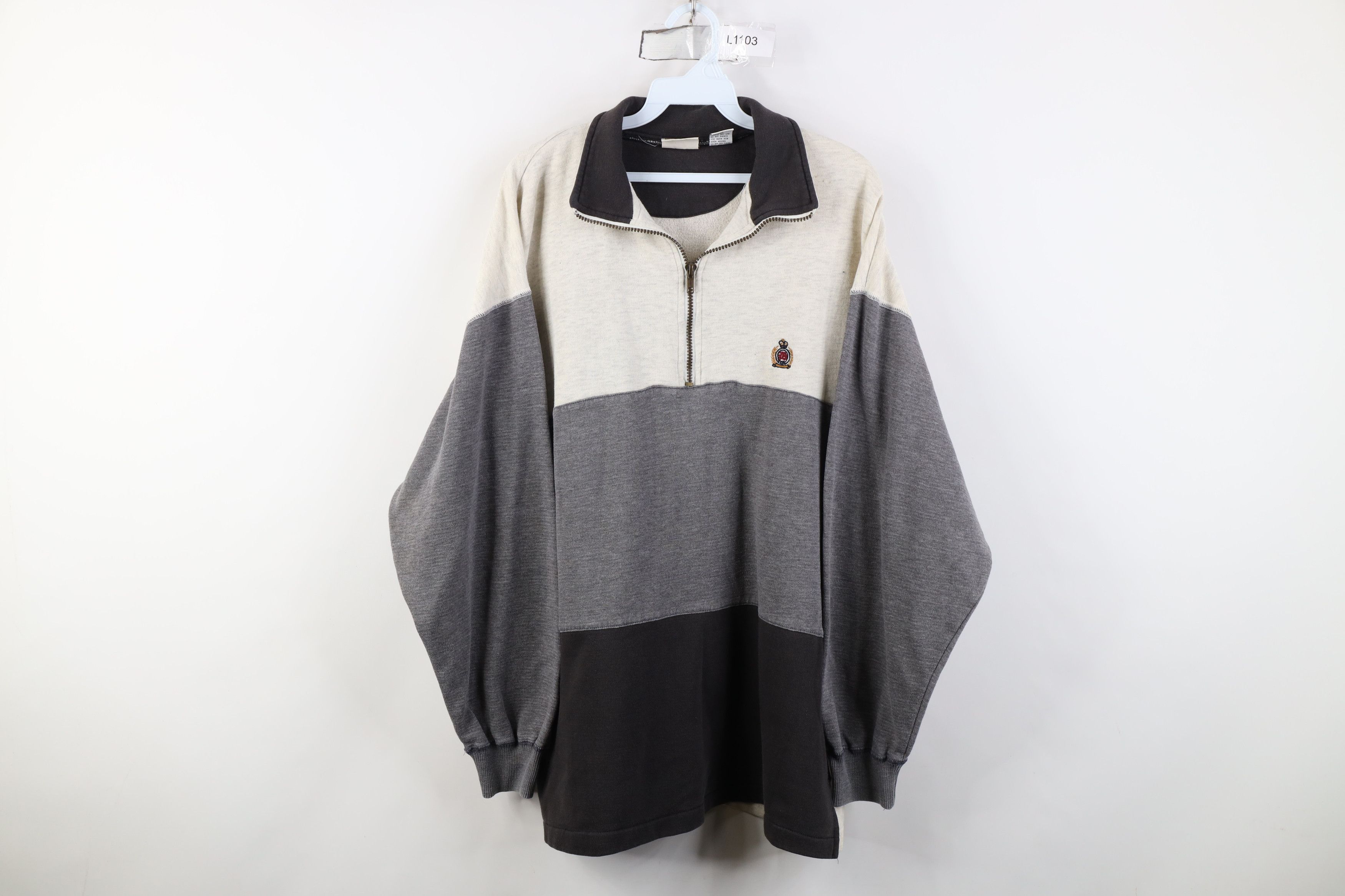 Vintage Vintage 90s Streetwear Block Collared Half Zip Sweatshirt Size US XL / EU 56 / 4 - 1 Thumbnail