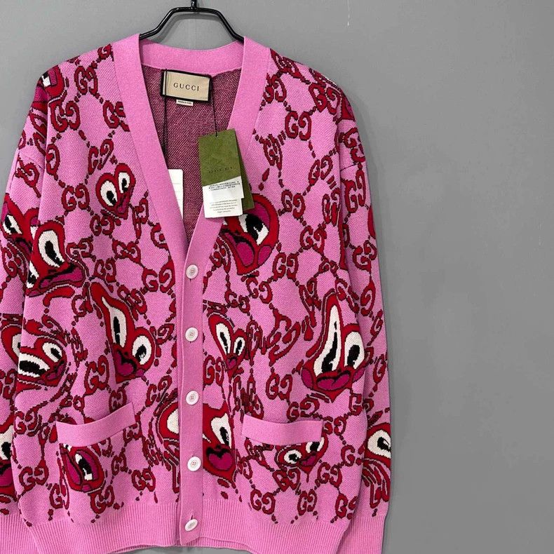 Gucci Gucci Pink heart full-print knitted cardigan jacket 2506-Ne Size M / US 6-8 / IT 42-44 - 2 Thumbnail