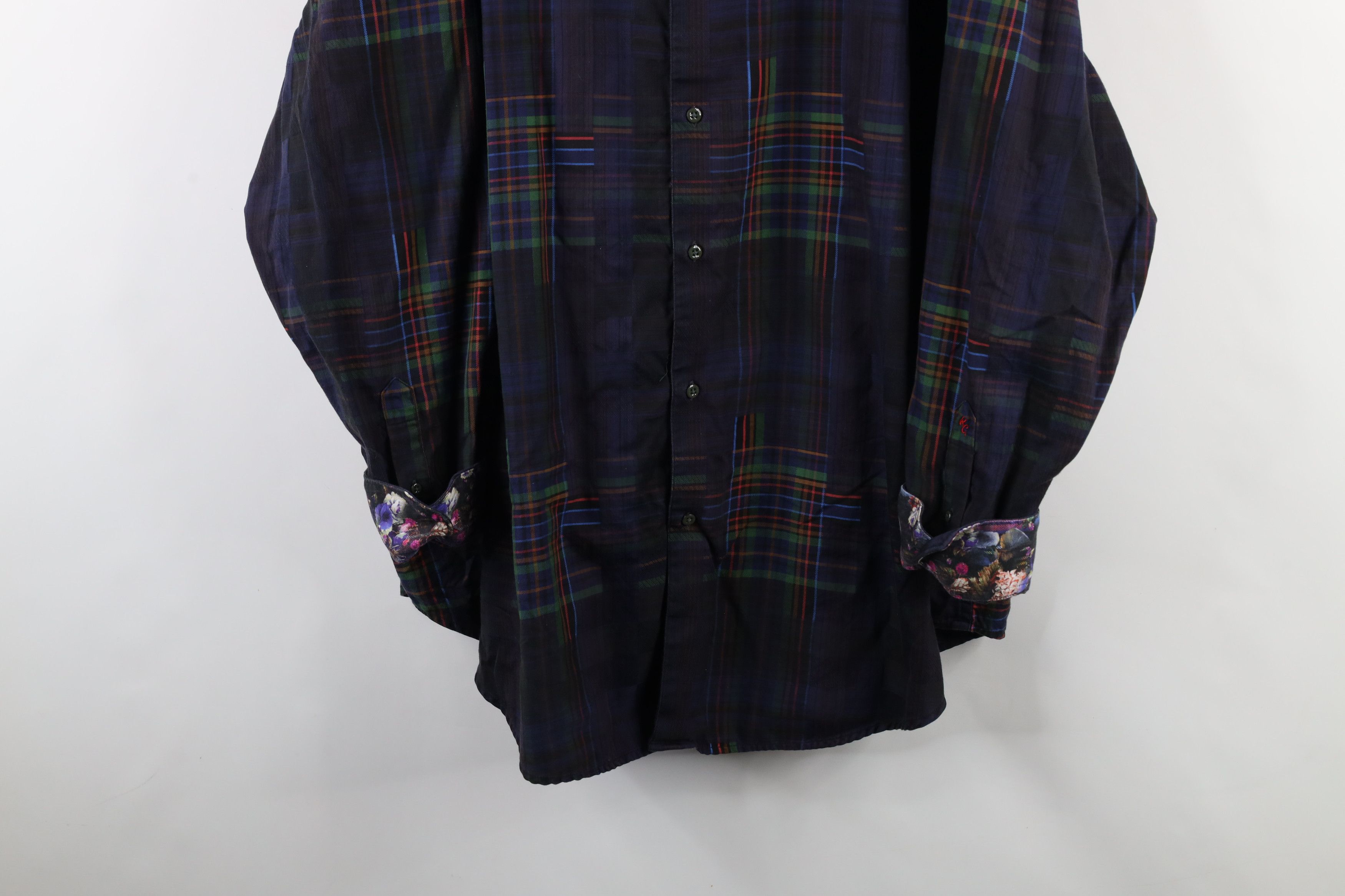 Robert Graham × Vintage Robert Graham Plaid Flower Flip Cuff Collared Button Shirt Size US XXL / EU 58 / 5 - 3 Thumbnail