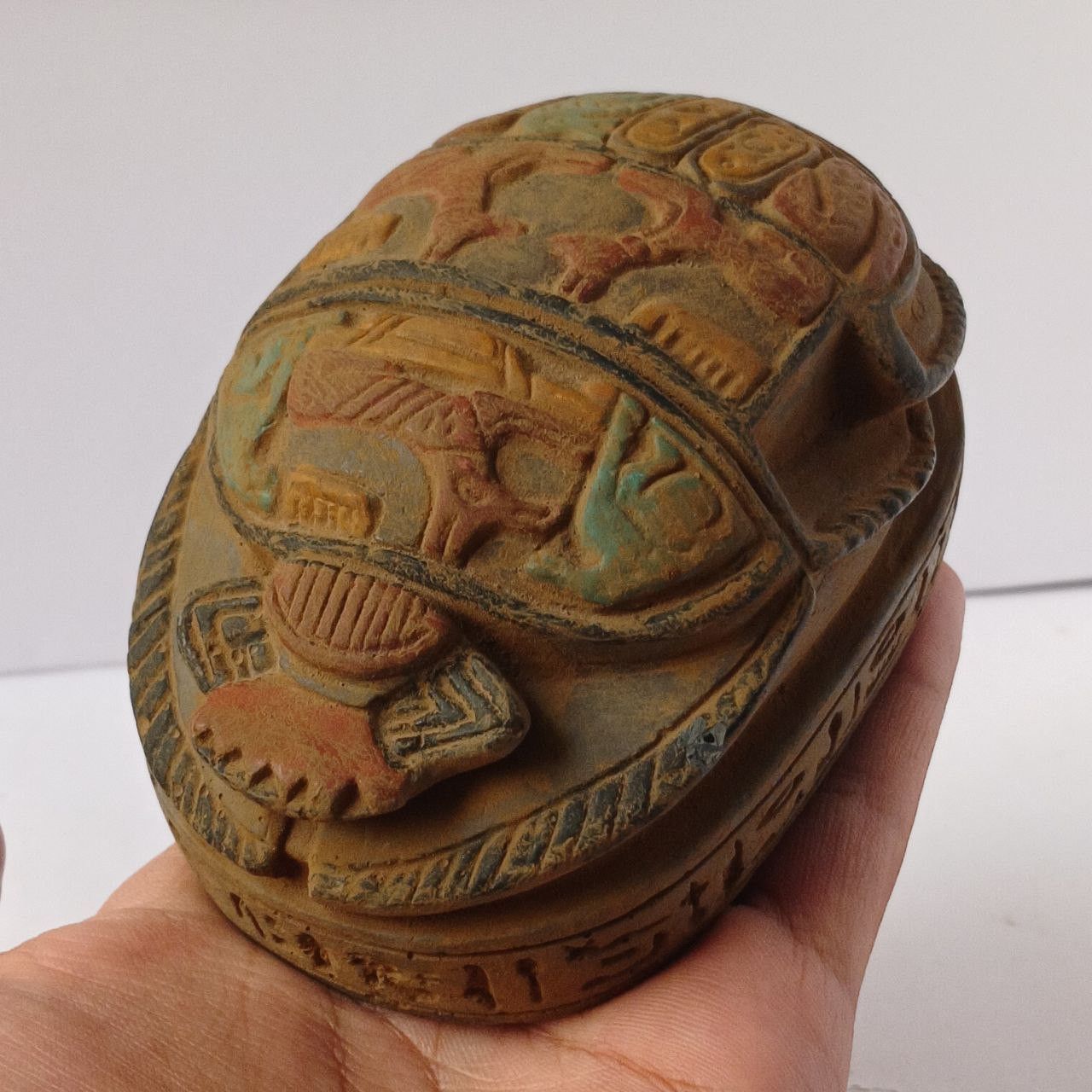 Handmade Large Egyptian Scarab with Hieroglyphs Hand Carved Style Size ONE SIZE - 1 Thumbnail