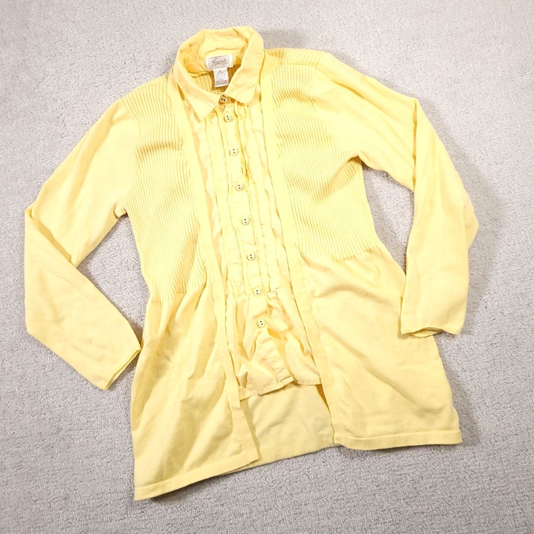 Vintage VINTAGE Foxcroft Knit Button-Up Cardigan Sweater Collar Shirt Women's Med Yellow Ribbed Size M / US 6-8 / IT 42-44 - 2 Thumbnail