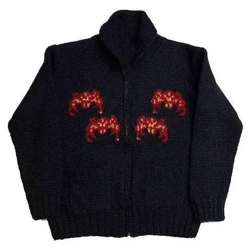 image of Vintage Men Spider Web Printed Oversize Sweater Punk Hip in Black (Size Medium)