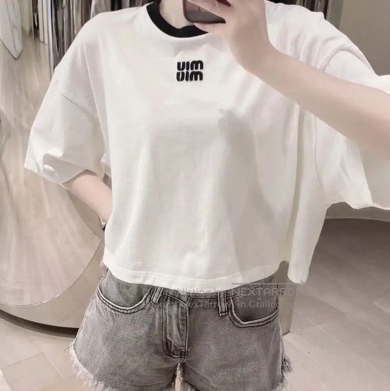Miu Miu Miu Miu White Cotton Crop T-Shirt . Size XS / US 0-2 / IT 36-38 - 7 Thumbnail