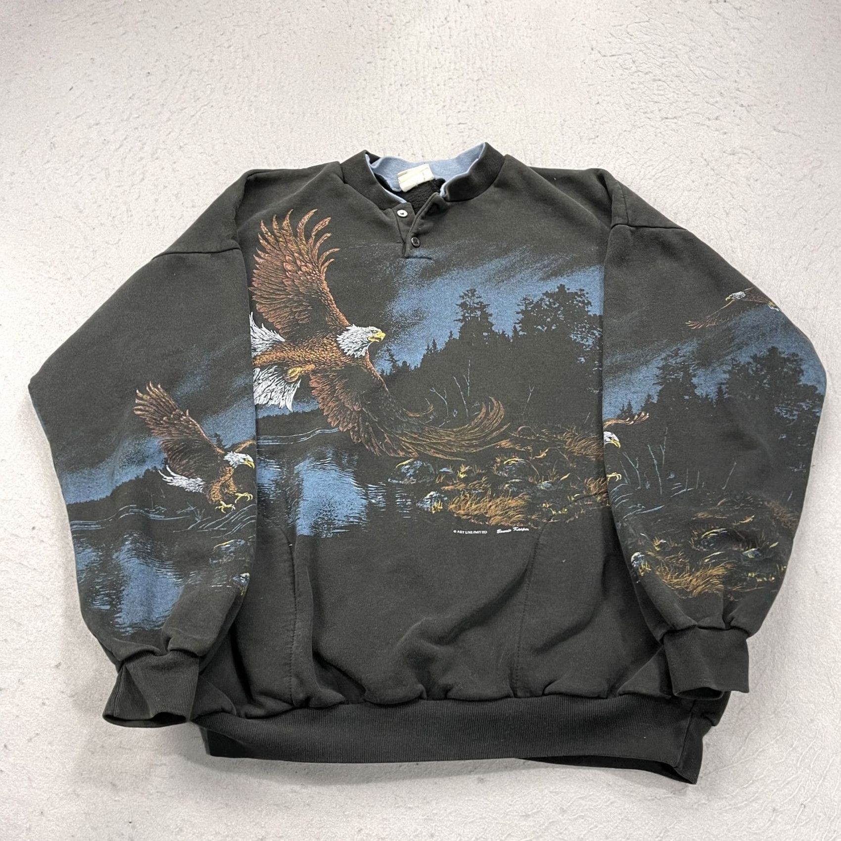 Vintage VINTAGE Art Unlimited Sweatshirt Mens XL Eagle AOP Nature Wrap Around Fleece 90s Size US XL / EU 56 / 4 - 2 Thumbnail