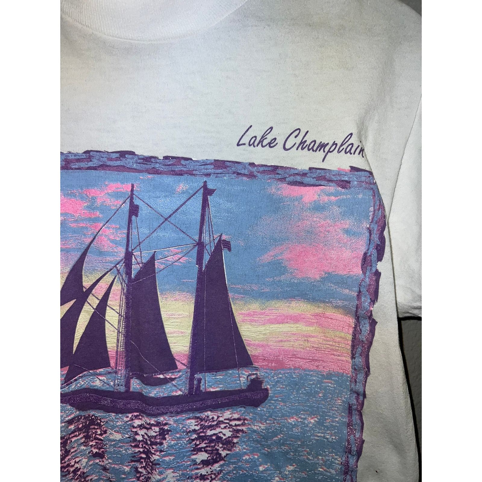 Fruit Of The Loom Vintage Lake Champlain Shirt Sailboat Sunset Tee VA 90s M Size US M / EU 48-50 / 2 - 3 Thumbnail