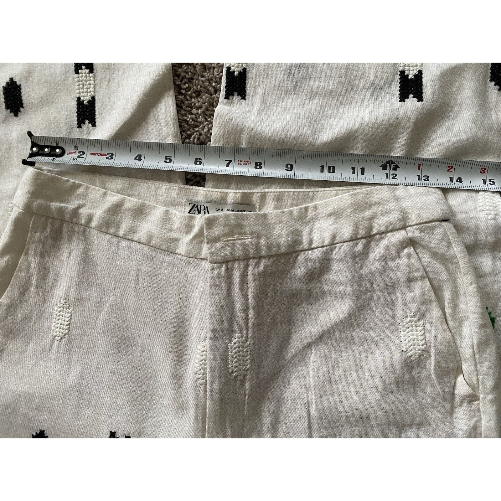 Zara Linen Pants From Zara w green embroidered Aztec Designs Size 28" / US 6 / IT 42 - 6 Thumbnail