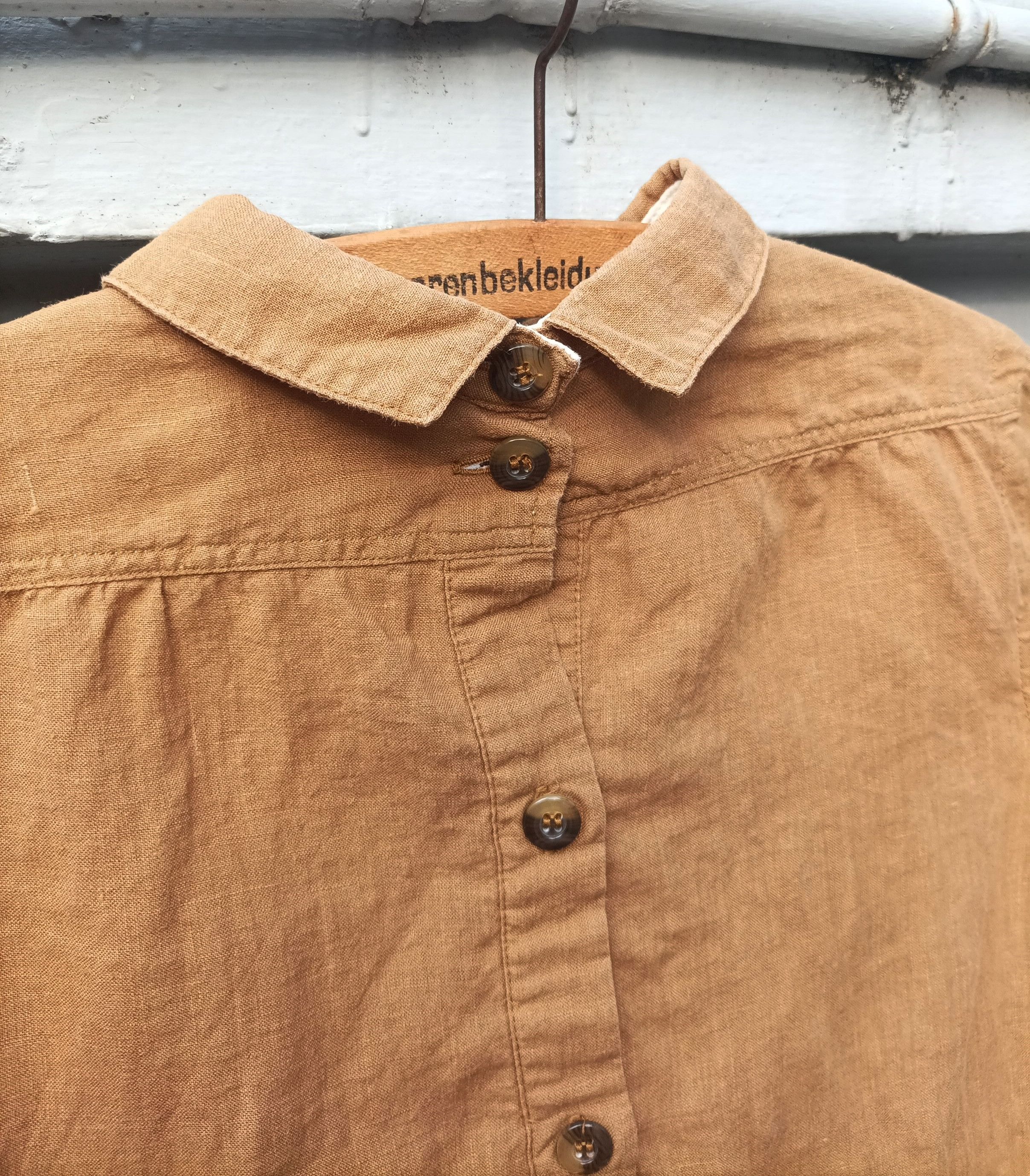 Japanese Brand (D52) Beams Boy Khaki Half Button Linen blouse Size XS / US 0-2 / IT 36-38 - 10 Thumbnail