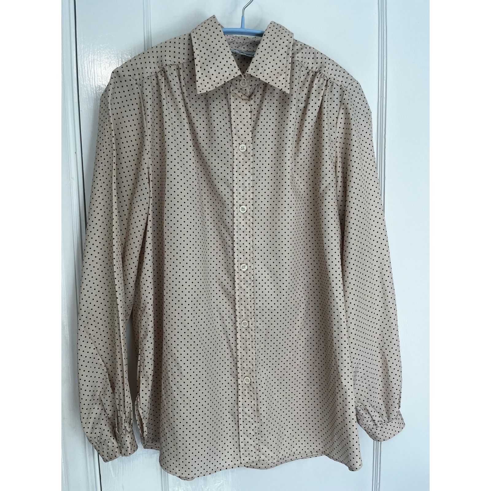 Evan Picone Vintage Evan Picone Nude Brown Polka Dot Blouse Med Large Size L / US 10 / IT 46 - 1 Thumbnail