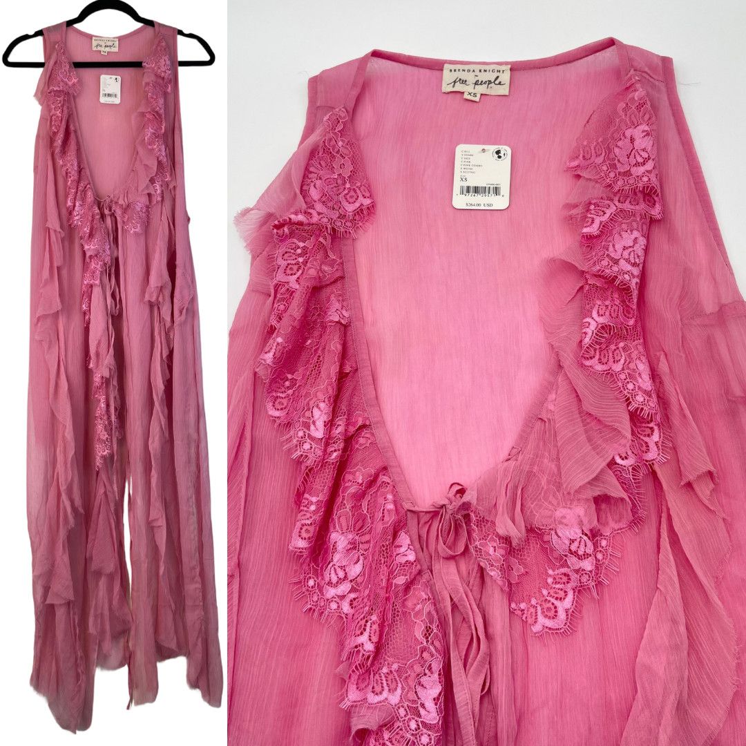 image of Brenda Knight X Free People | NWT Pink Ruffle Lace Duster Xs, Women's
