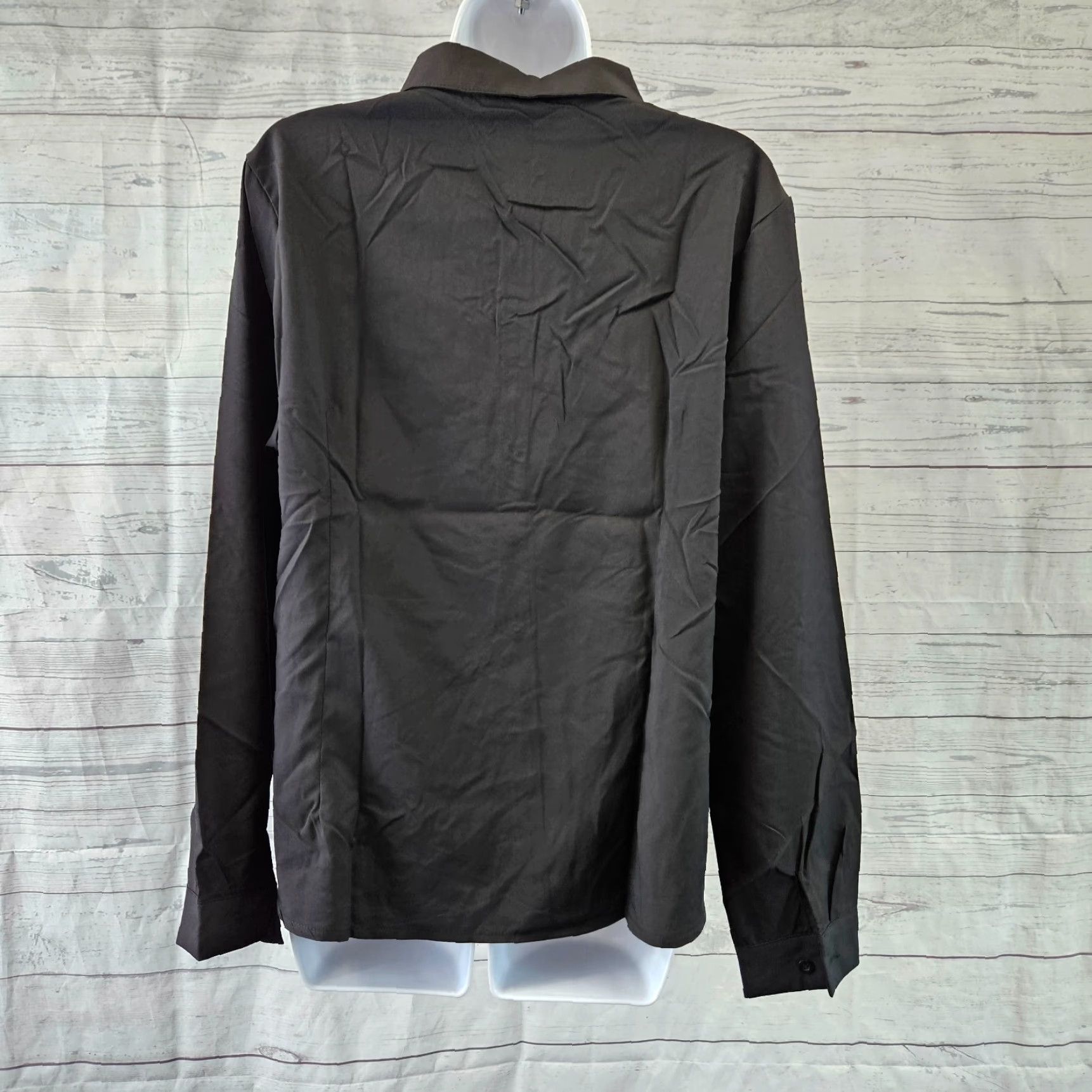 Vintage WBQ Womens Button-Front Shirt Sz L Solid Black Long Sleeve Shirt Womens Mens? (adjust) Size L / US 10 / IT 46 - 4 Thumbnail
