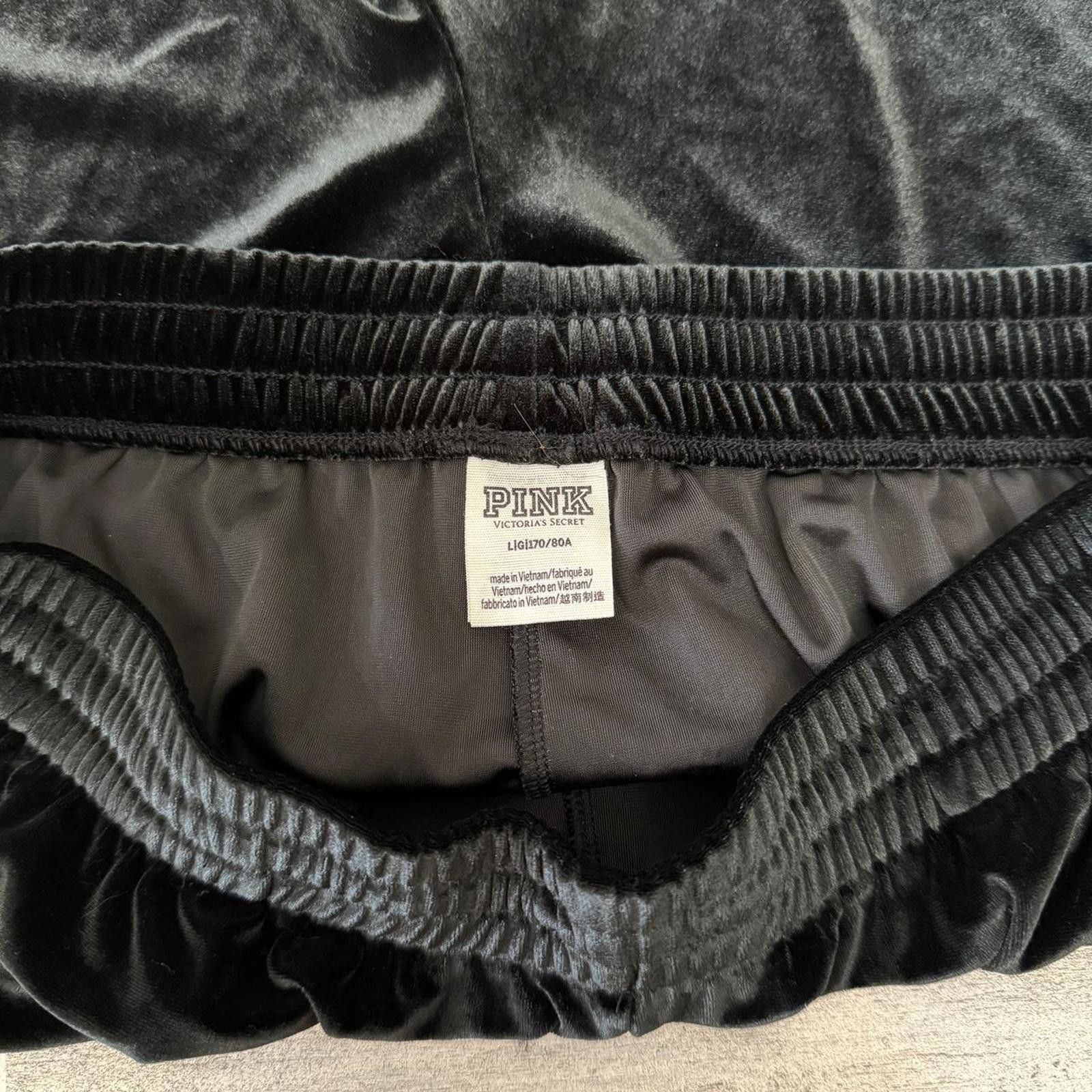 Designer Pink Velvet Rhinestone Victorias Secret Black Sweatpants L Size 36" / US 14 / IT 50 - 3 Thumbnail