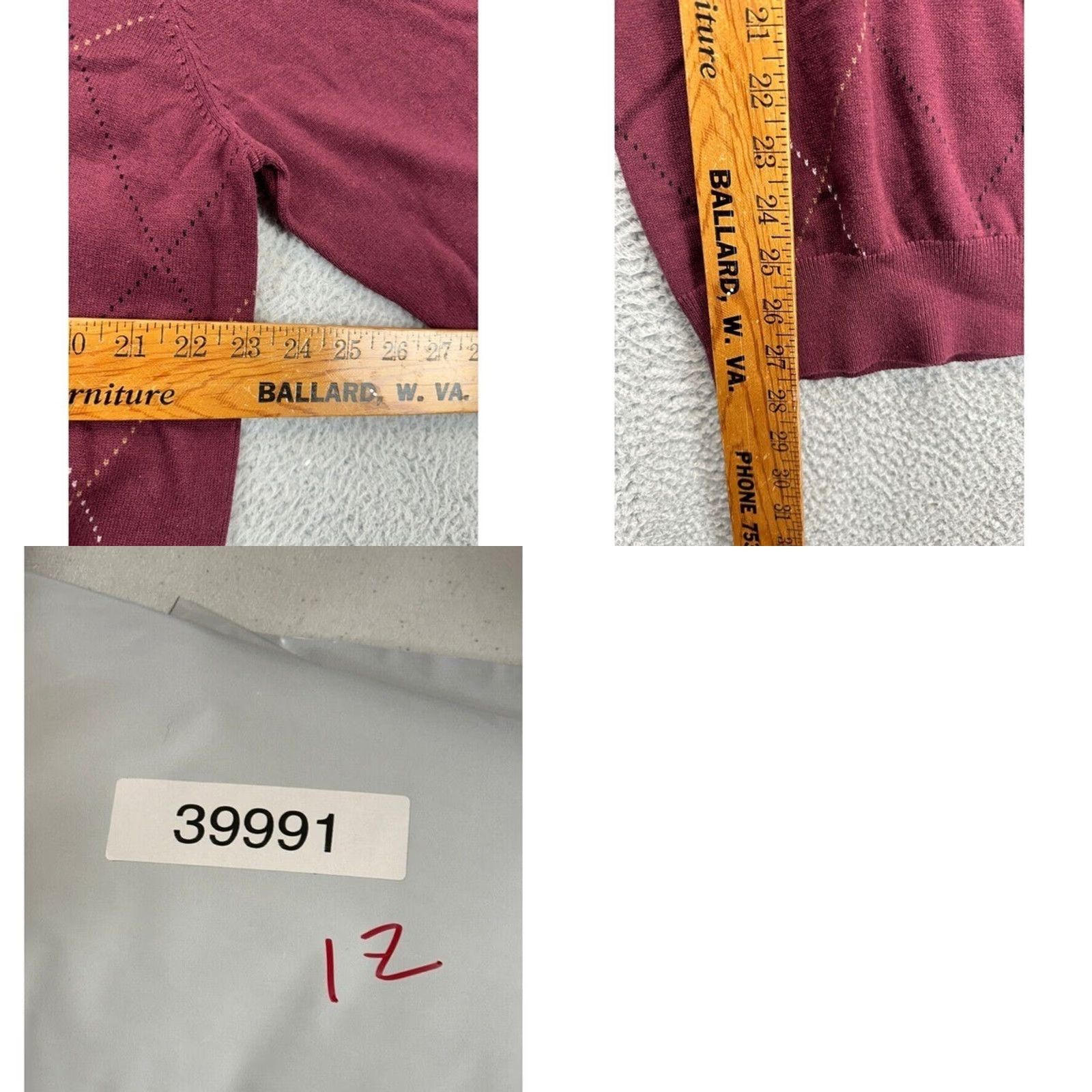 Izod IZOD Sweater Mens XL Fine Gauge Maroon Argyle Long Sleeve V-Neck Pullover NEW Size US XL / EU 56 / 4 - 8 Thumbnail
