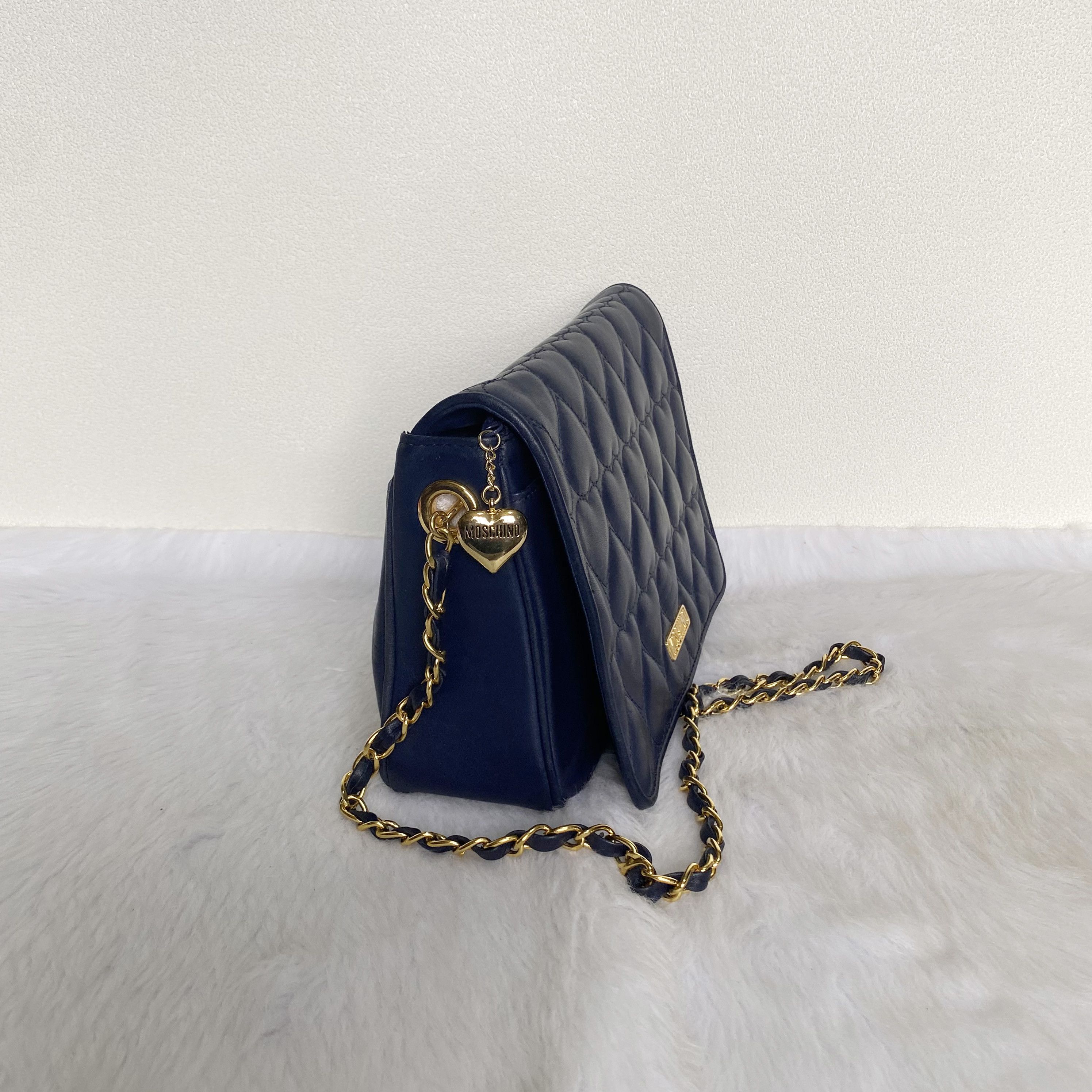 Moschino Vintage Navy Quilted Hearts Leather Crossbody Bag Size ONE SIZE - 2 Thumbnail