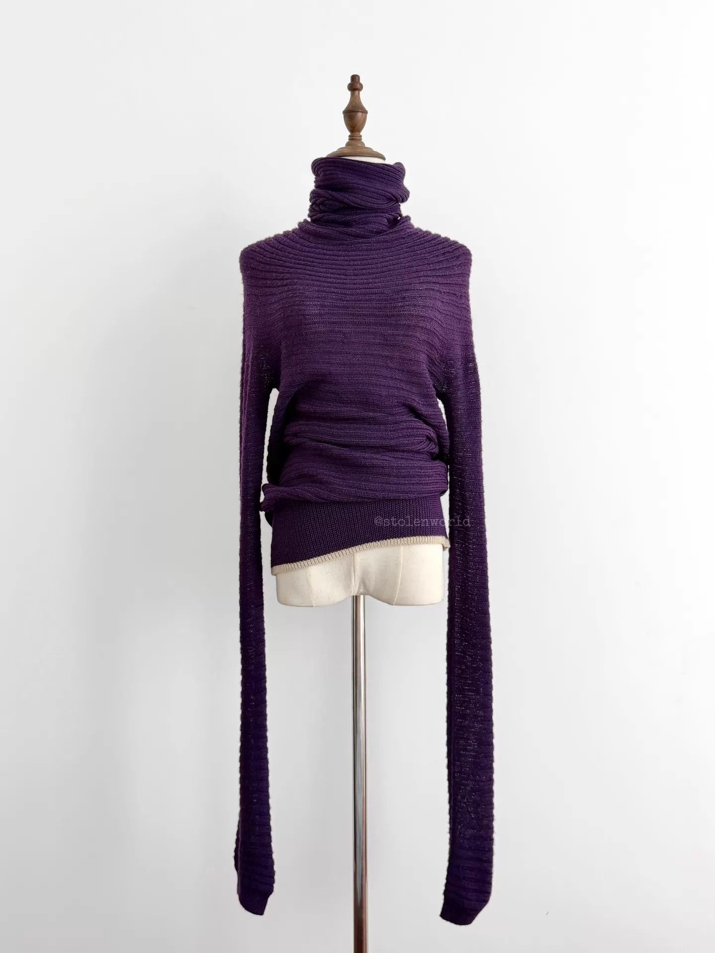 Y's Y's Grape Purple Stacked Neck/Cuff Knit Sweater Size 2 Size XS / US 0-2 / IT 36-38 - 5 Thumbnail
