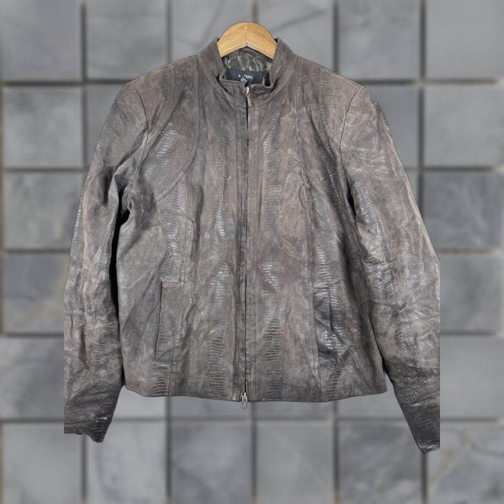 Alfani Women’s 100% Leather Jacket Snakeskin Brown XL Motorcycle Jacket Zip Leather Casual