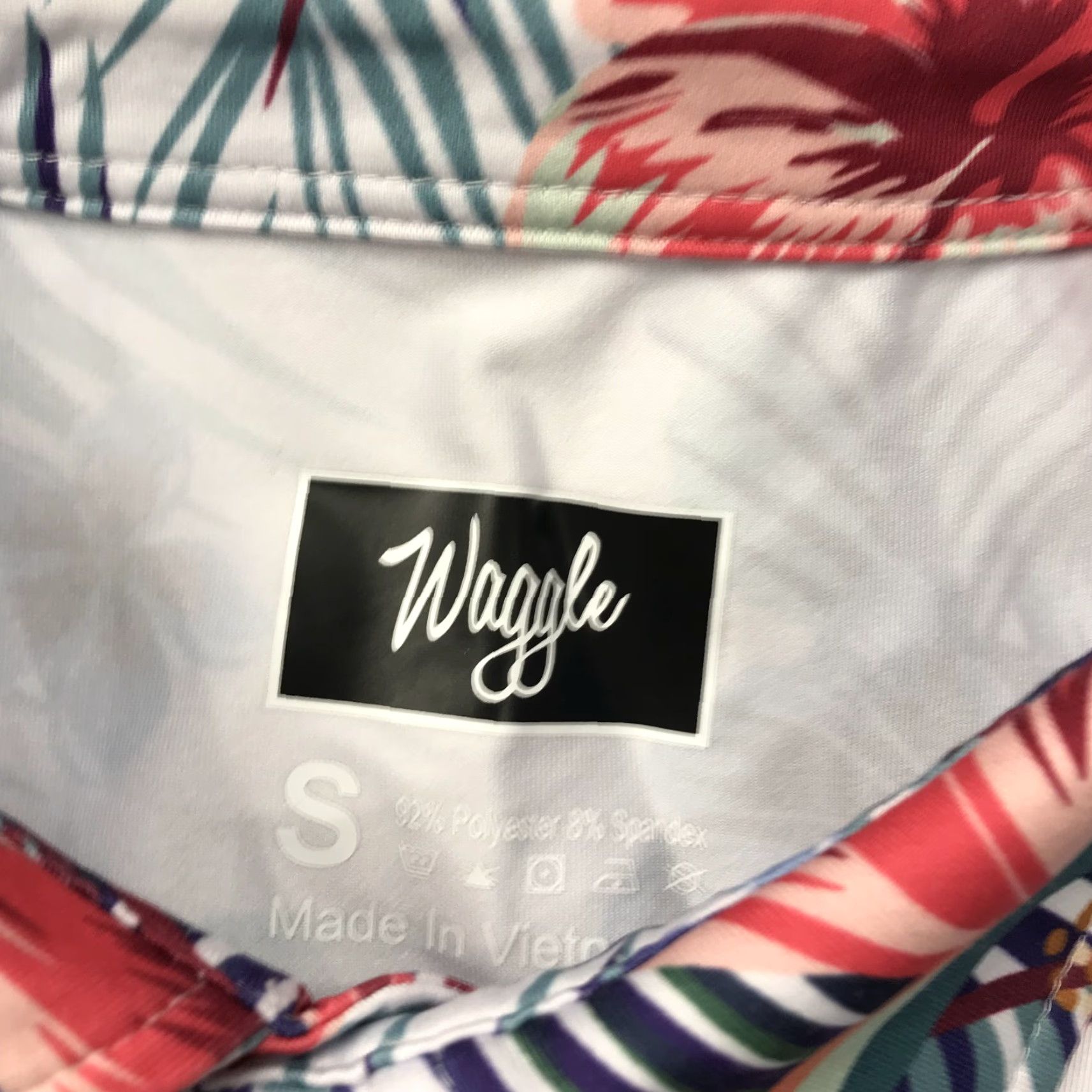 Waggle Polo Shirt Mens Small White Floral Short Sleeve Performance Stretch Polo Shirt Mens XS