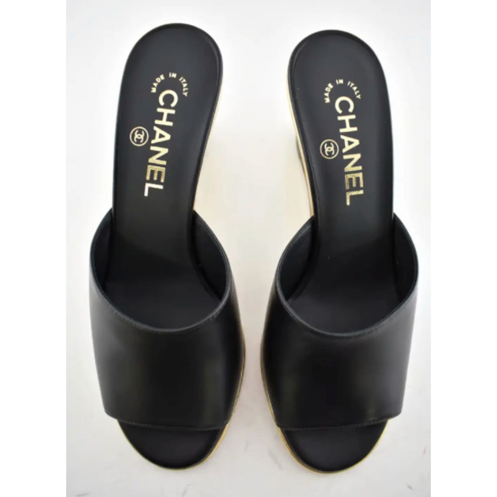 Chanel Chanel 20S Black Lambskin Clear Gold CC Mules Slide Size US 5.5 / IT 35.5 - 7 Thumbnail
