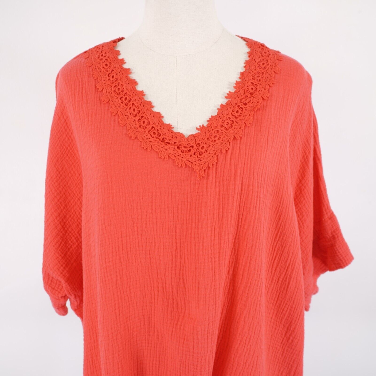 Jones New York Jones New York 1X Neon Pink / Orange Ribbed Cotton Lace V-Ne Size XL / US 12-14 / IT 48-50 - 1 Thumbnail