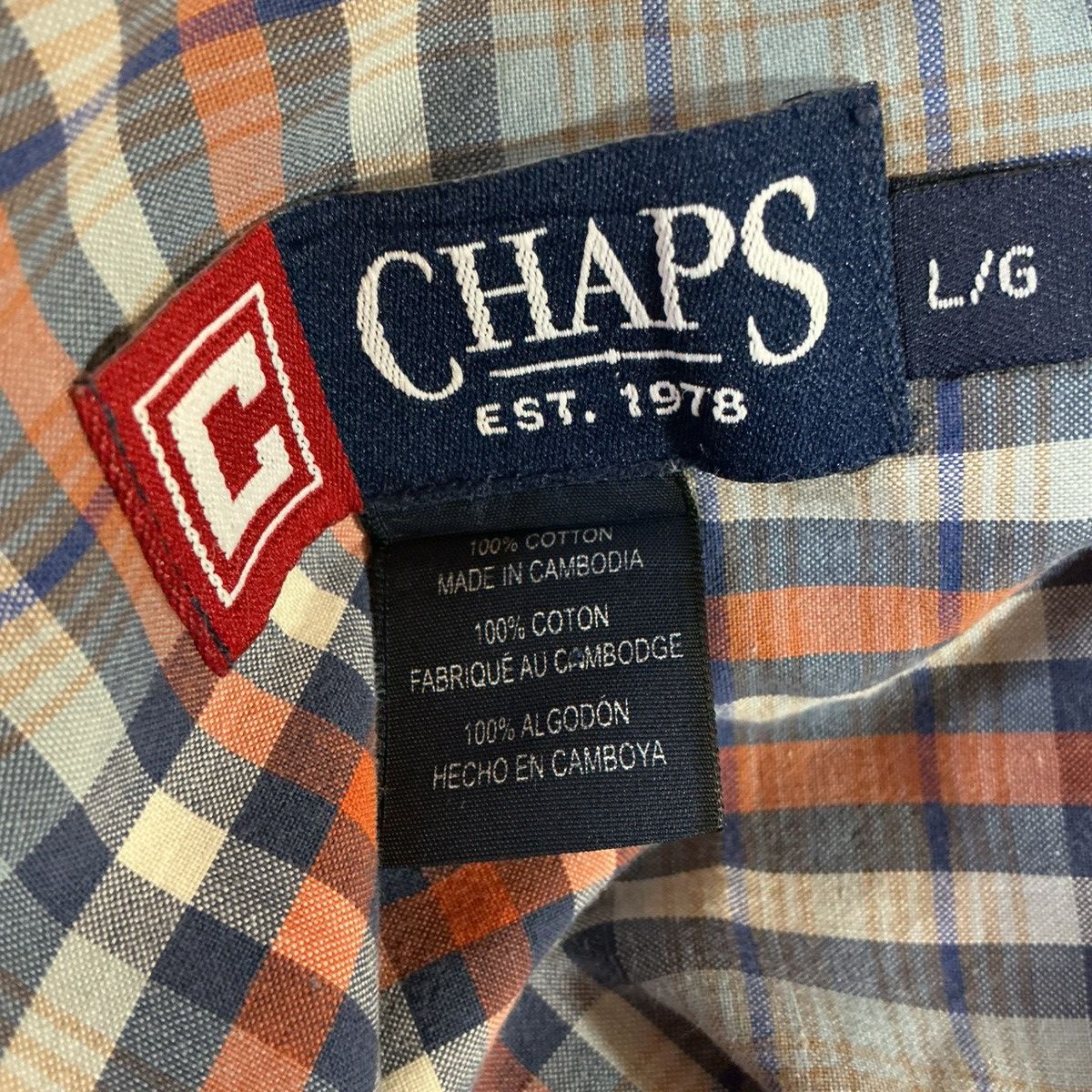 Chaps Chaps men’s Large orange navy Blue Plaid Button-Down Shirt Size US L / EU 52-54 / 3 - 6 Thumbnail