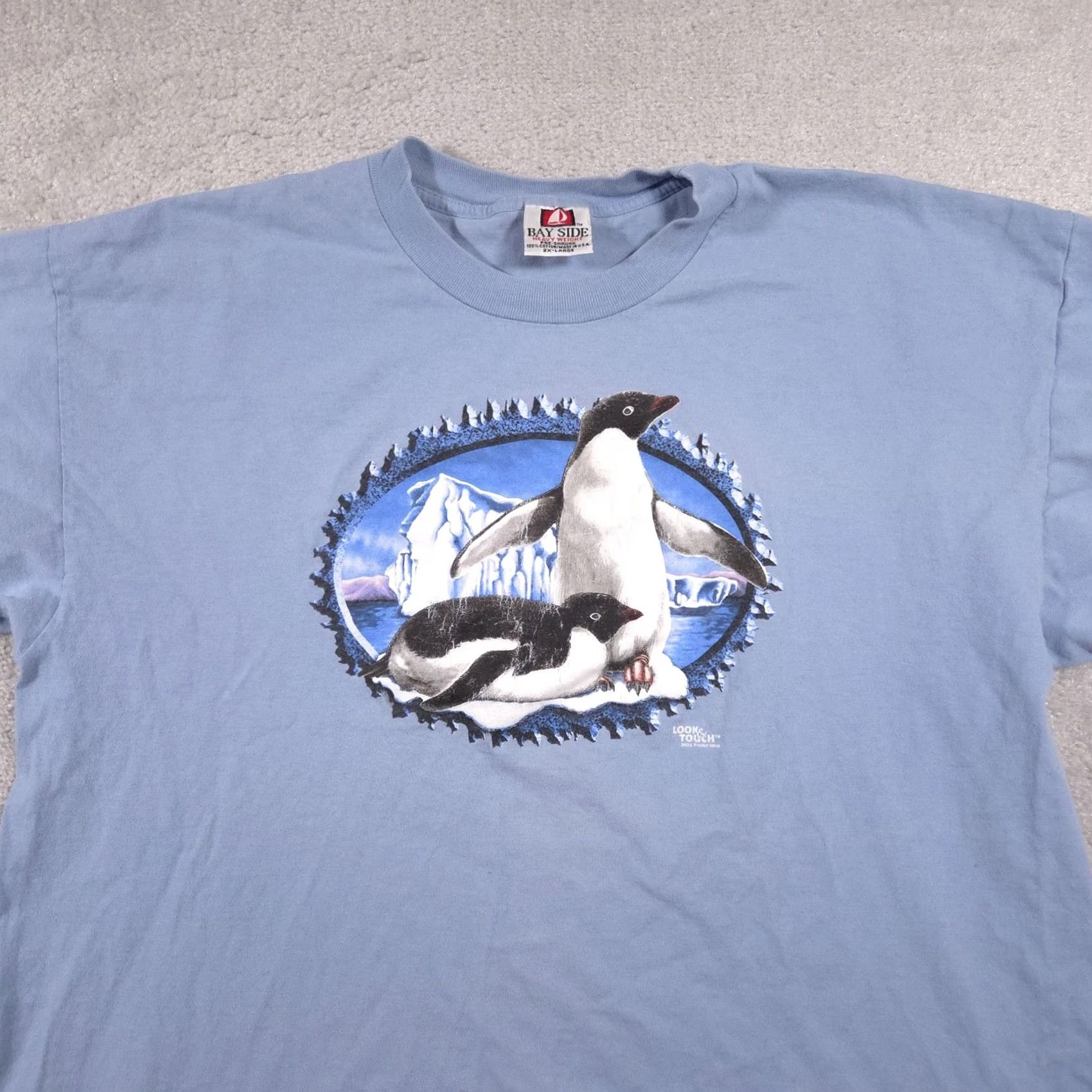 Vintage VINTAGE Bayside Shirt Mens 2XL Blue Penguin Look & Touch 2002 USA Graphic Tee 00s Crew Neck Short Sleeve Heavyweight Preshrunk Triangle of Penguins Size US XXL / EU 58 / 5 - 3 Thumbnail