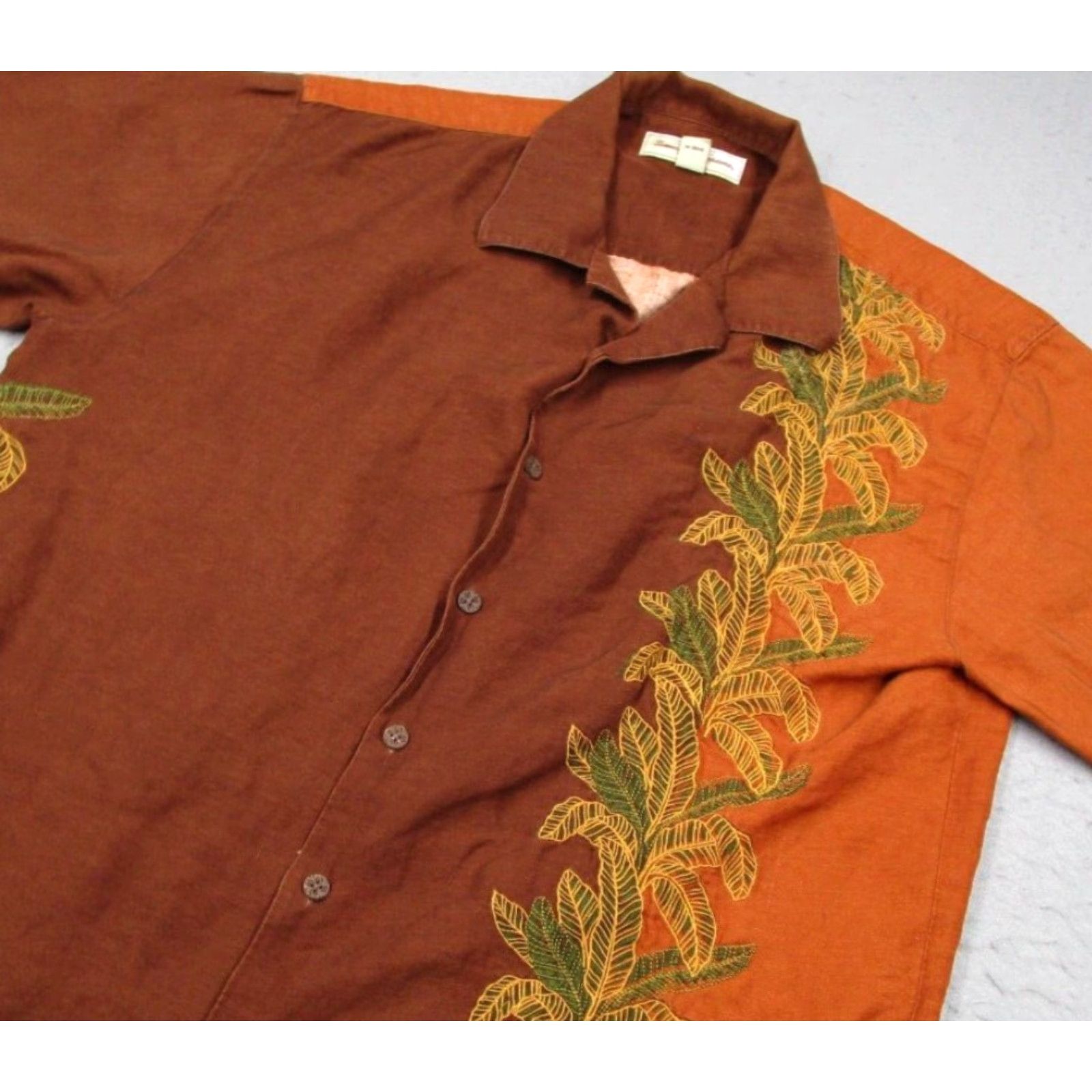 Tommy Bahama Tommy Bahama Shirt Mens Large Orange Palms Button-Up Silk Linen Hawaiian Tiki Shirt Size US L / EU 52-54 / 3 - 2 Thumbnail