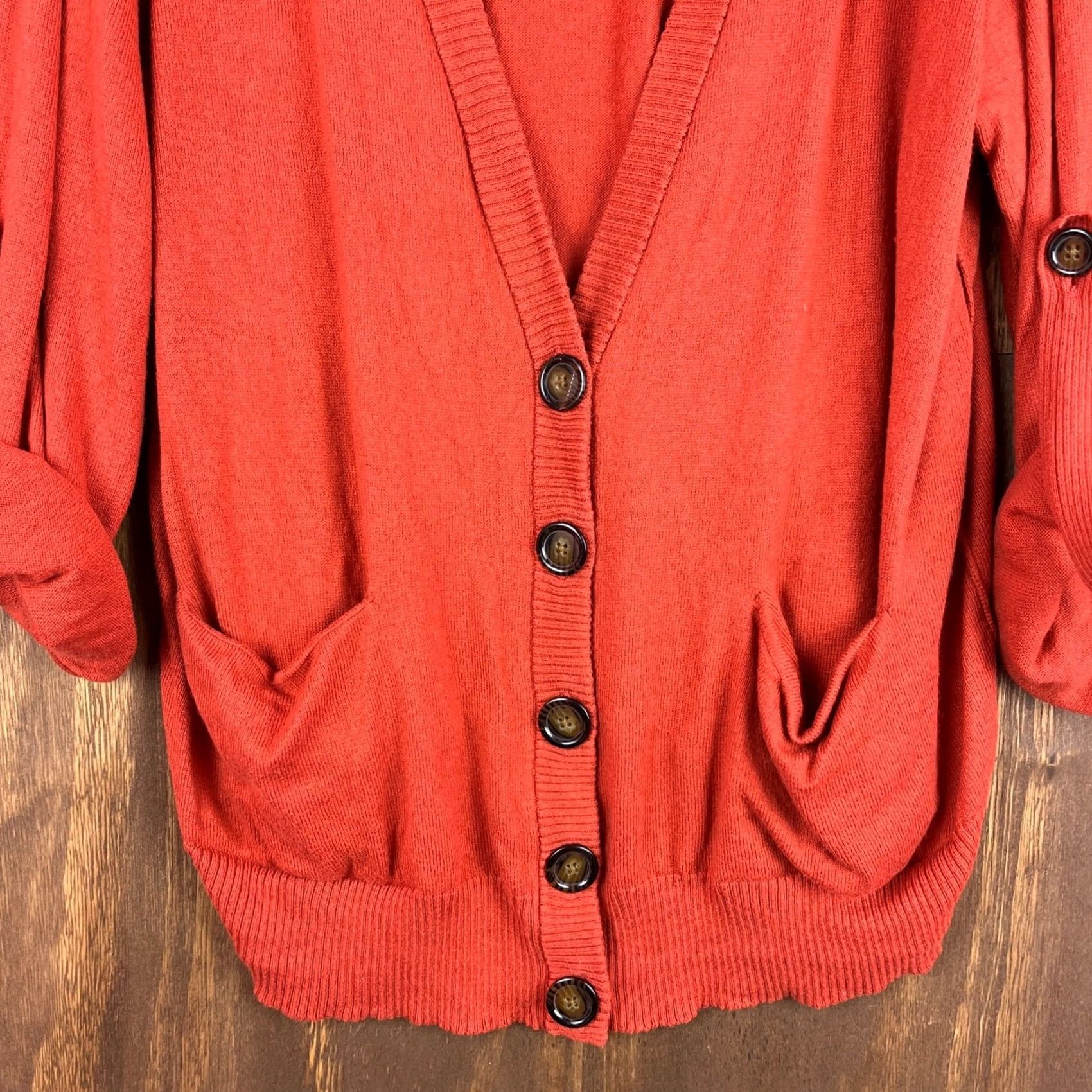 Jones New York Jones New York Womens Cardigan Orange Cashmere Wool Button Up Roll Tab Sleeve XL Size XL / US 12-14 / IT 48-50 - 4 Thumbnail