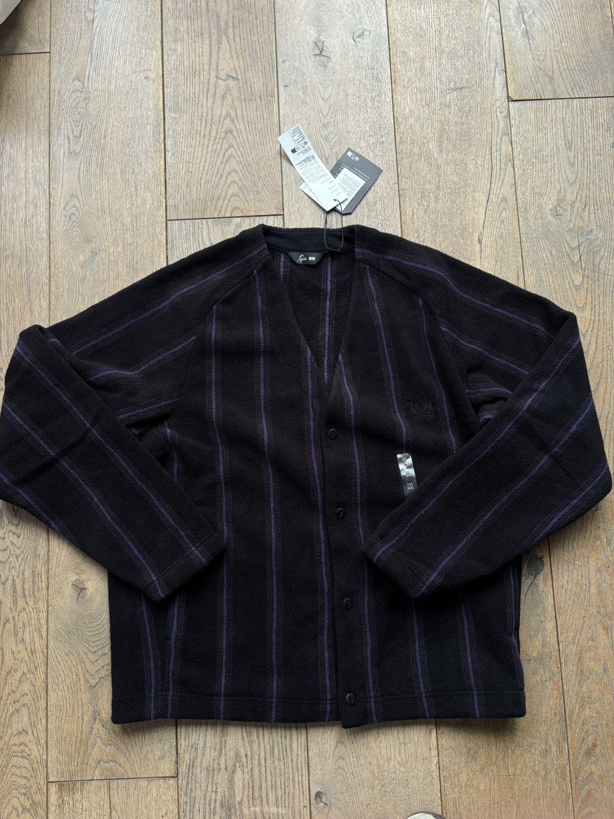 Needles Uniqlo Needles Striped Fleece Cardigan Medium Black Purple Size US M / EU 48-50 / 2 - 1 Thumbnail