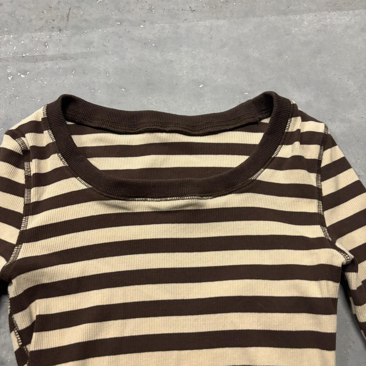 Japanese Brand × Vintage Vintage Y2K/2000s Cute Brown Striped Longsleeve Shirt! Size XS / US 0-2 / IT 36-38 - 3 Thumbnail