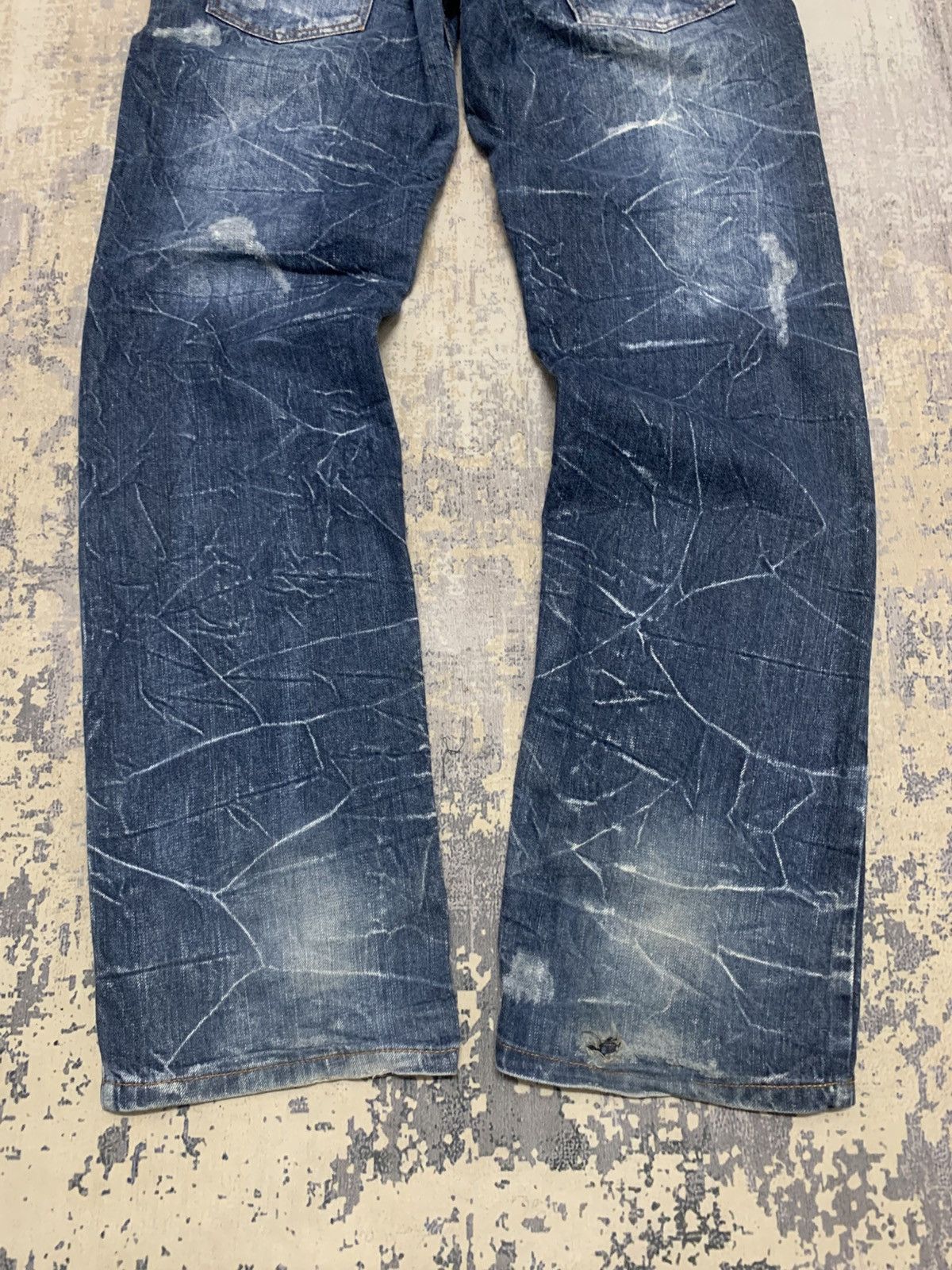 Japanese Brand Nylaus Harajuku Punk Y2K Fade Whiskered Denim Size US 34 / EU 50 - 8 Thumbnail