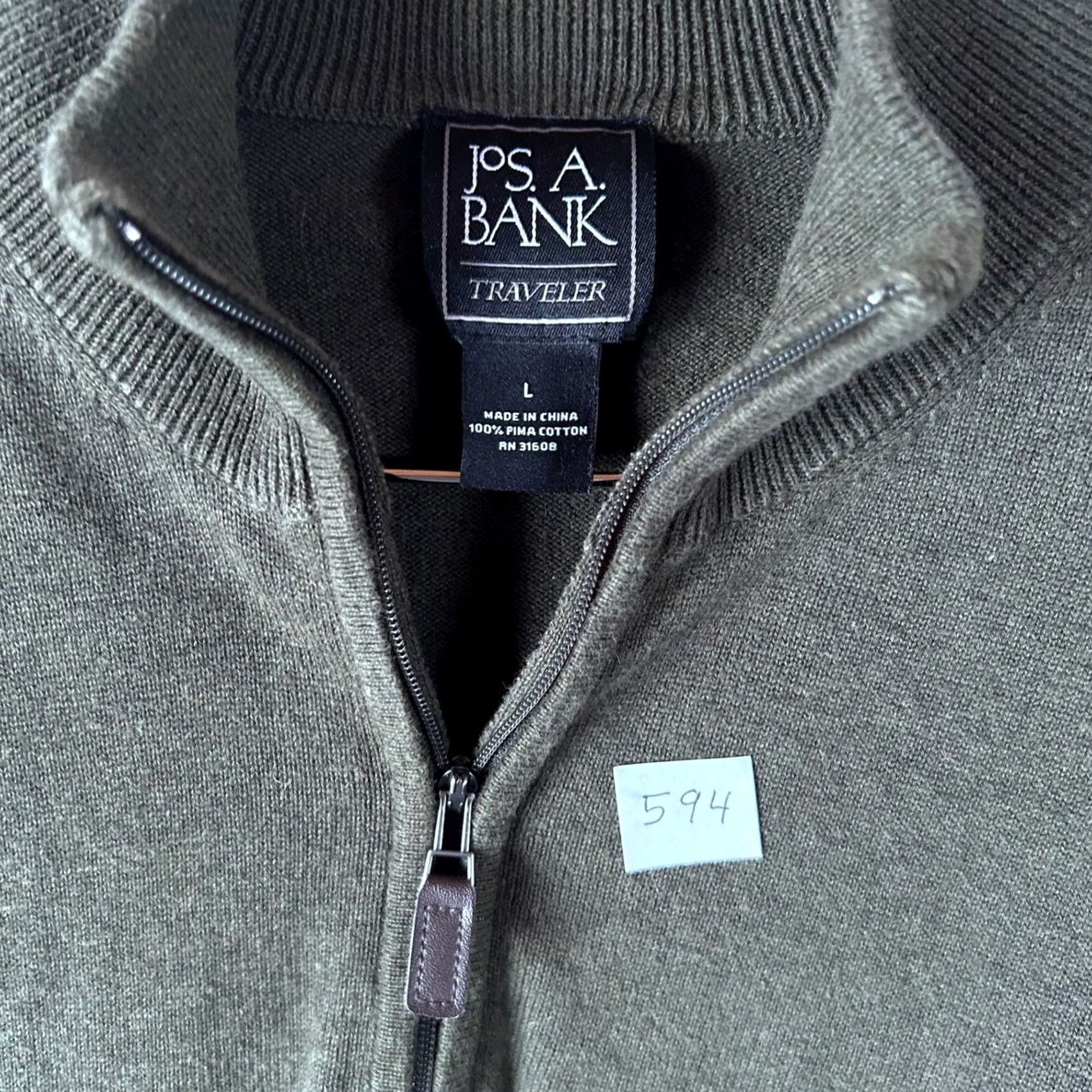 Jos. A. Bank Jos. A. Bank Traveler Men L Olive Green 100% Pima Cotton Quarter Zip Sweater Size US L / EU 52-54 / 3 - 2 Thumbnail