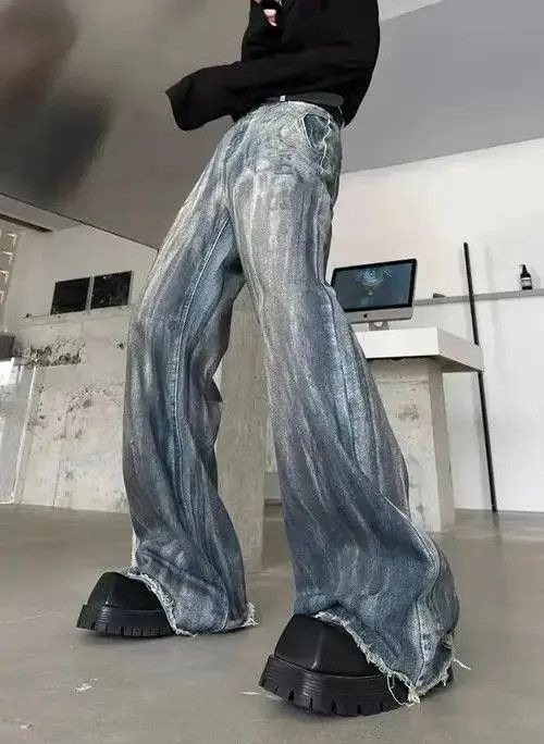 Jean Baggy Washed Striped Wide Leg Denim Jeans Size US 32 / EU 48 - 7 Thumbnail