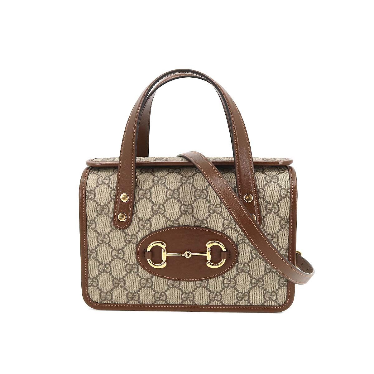 Gucci Horsebit 1955 Mini Top Handle Shoulder Bag GG Supreme Leather Beige Brown