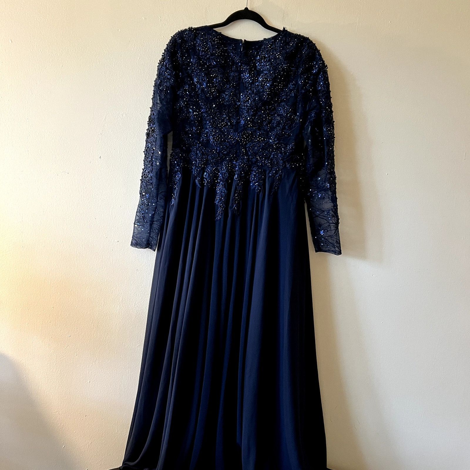 MACH & MACH Mac Duggal 20388 Size 12 Navy Blue Long Sleeve Maxi Dress UB Size XL / US 12-14 / IT 48-50 - 8 Thumbnail