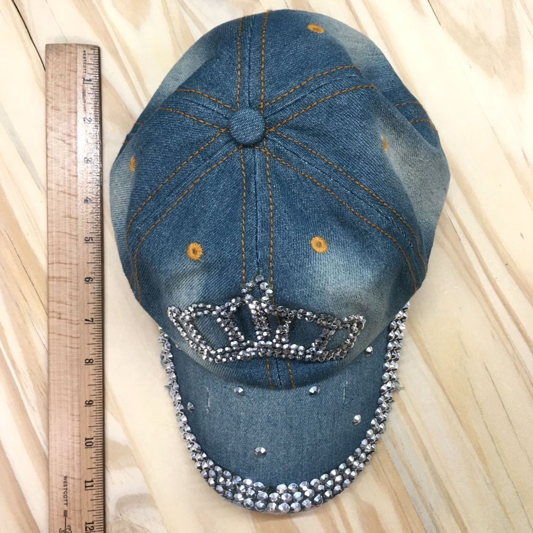 Logo 7 Baseball Hat Womens Blue OS Studded Distressed Embroidered Logo Crown Rhinestone Size ONE SIZE - 4 Thumbnail