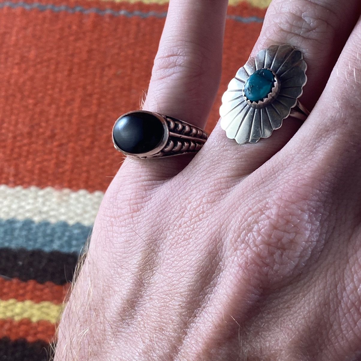Japanese Brand × Kapital × Vintage Vtg Sterling Silver Black Onyx Chunky Domed Signet Ring Size ONE SIZE - 12 Thumbnail
