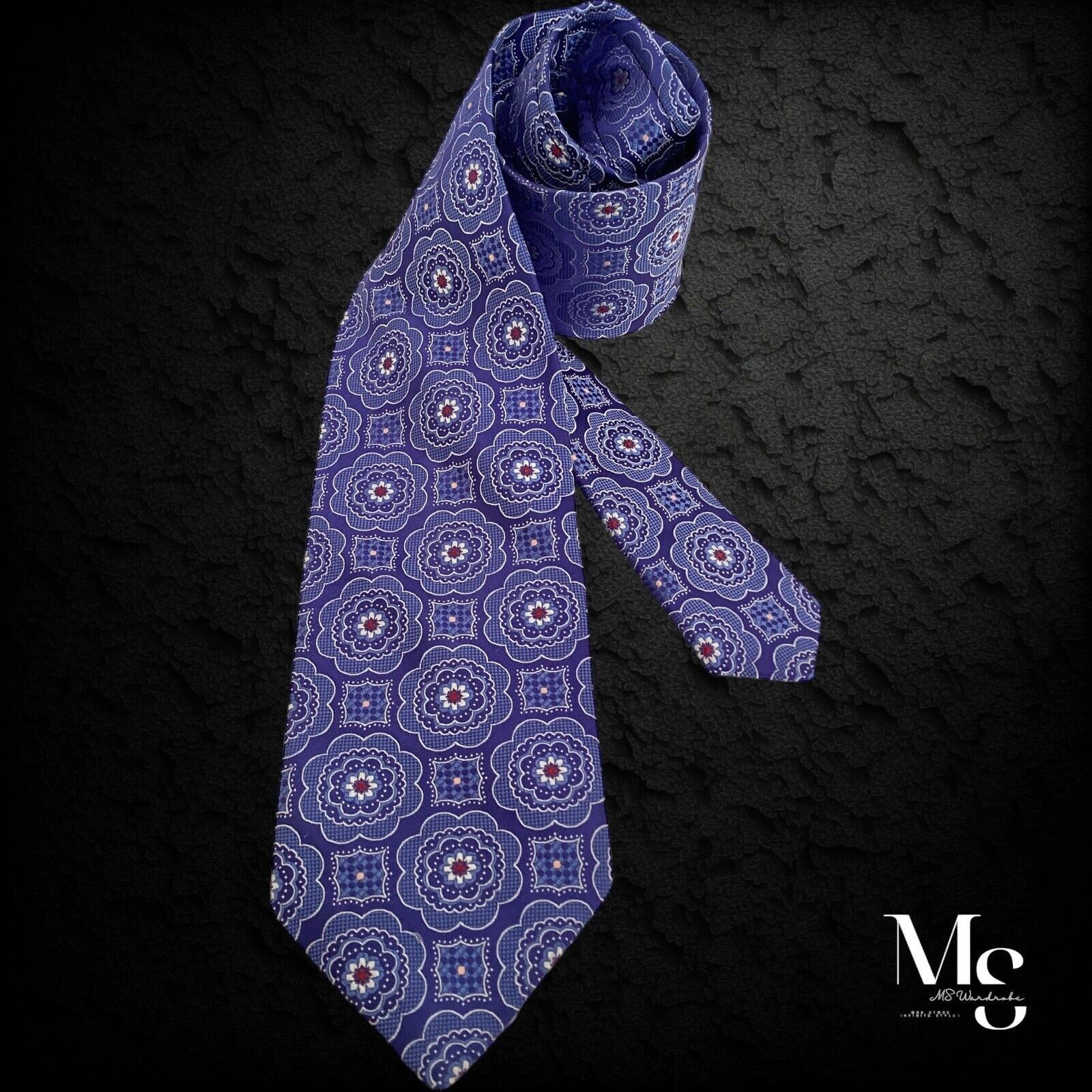Other HENRY A. DAVIDSEN Blue Medallion Print Silk Tie W:3.4’’ NWO Size ONE SIZE - 1 Thumbnail