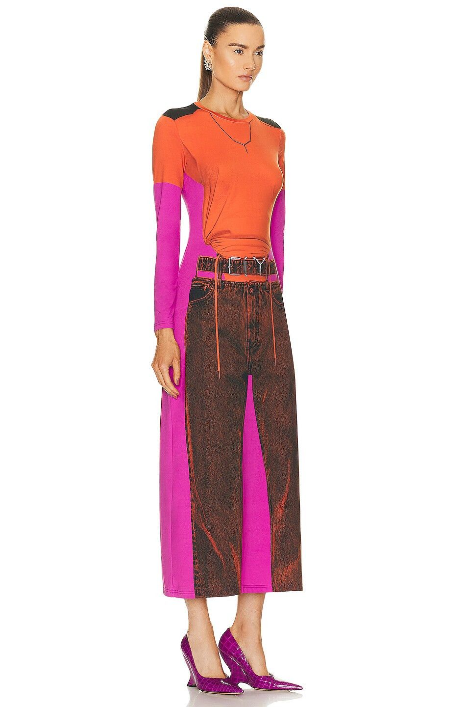 Jean Paul Gaultier × Y/Project Orange Pink Trompe L'oeil Maxi Dress Size XS / US 0-2 / IT 36-38 - 4 Thumbnail
