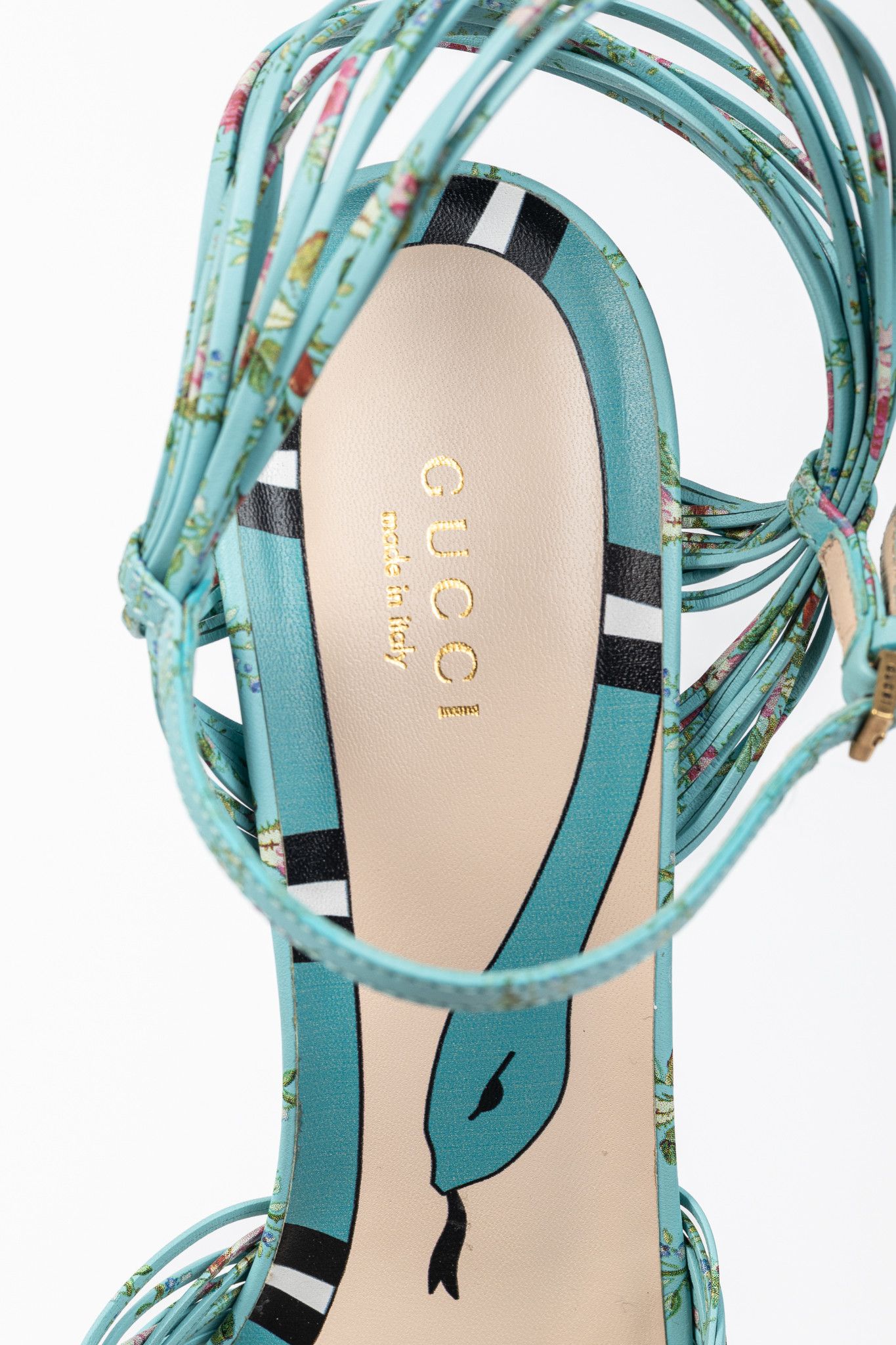 Gucci Gucci Allie Floral-Print Leather Knotted High-Heel Sandals Size US 9.5 / IT 39.5 - 11 Thumbnail