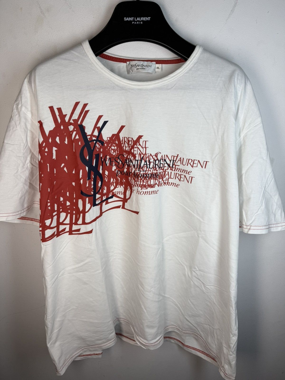 Yves Saint Laurent White YSL T-shirt Big Logo Size US XL / EU 56 / 4 - 3 Thumbnail
