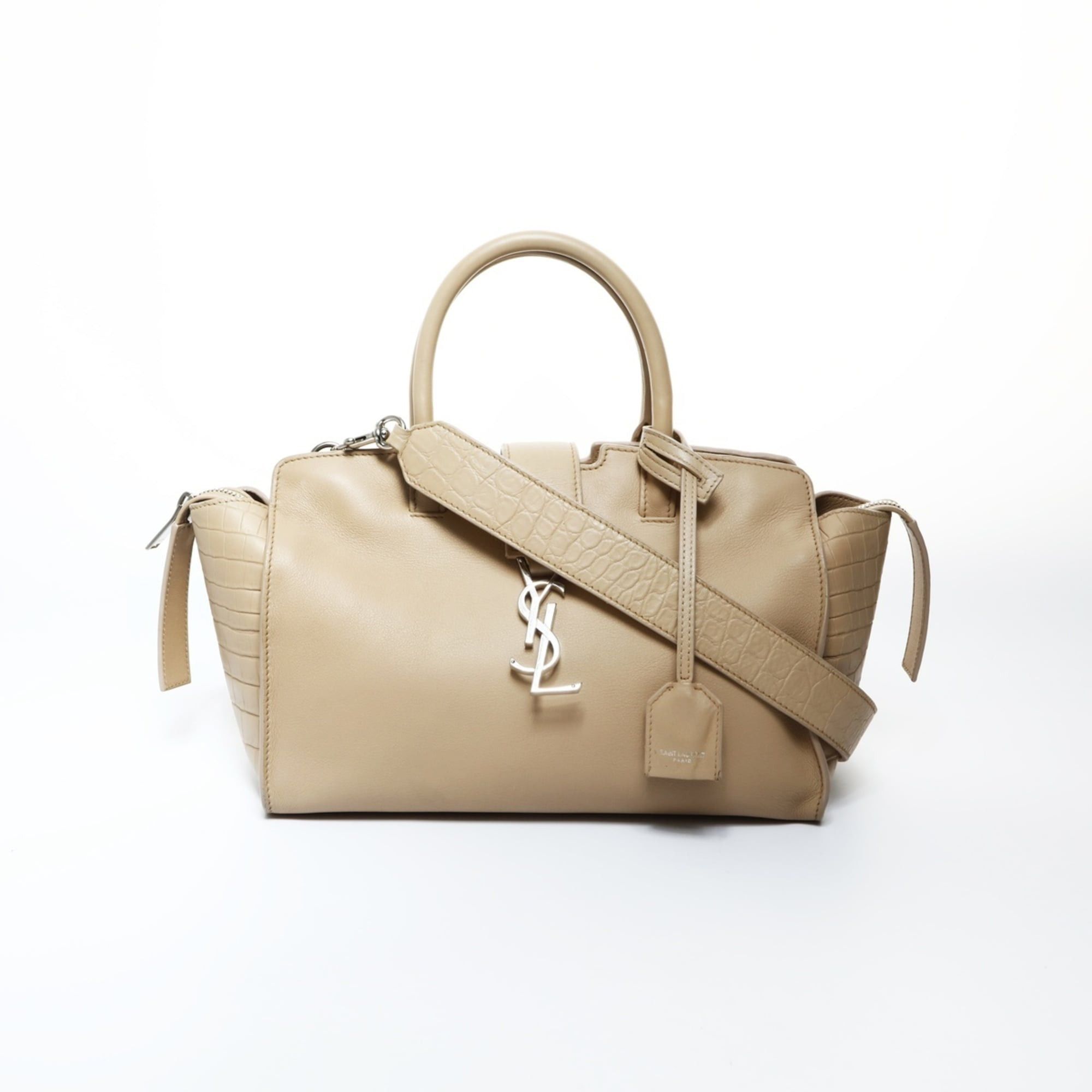 Yves Saint Laurent Yves Saint Laurent Downtown Cabas 2-way embossed leather handbag in beige Size ONE SIZE - 1 Thumbnail
