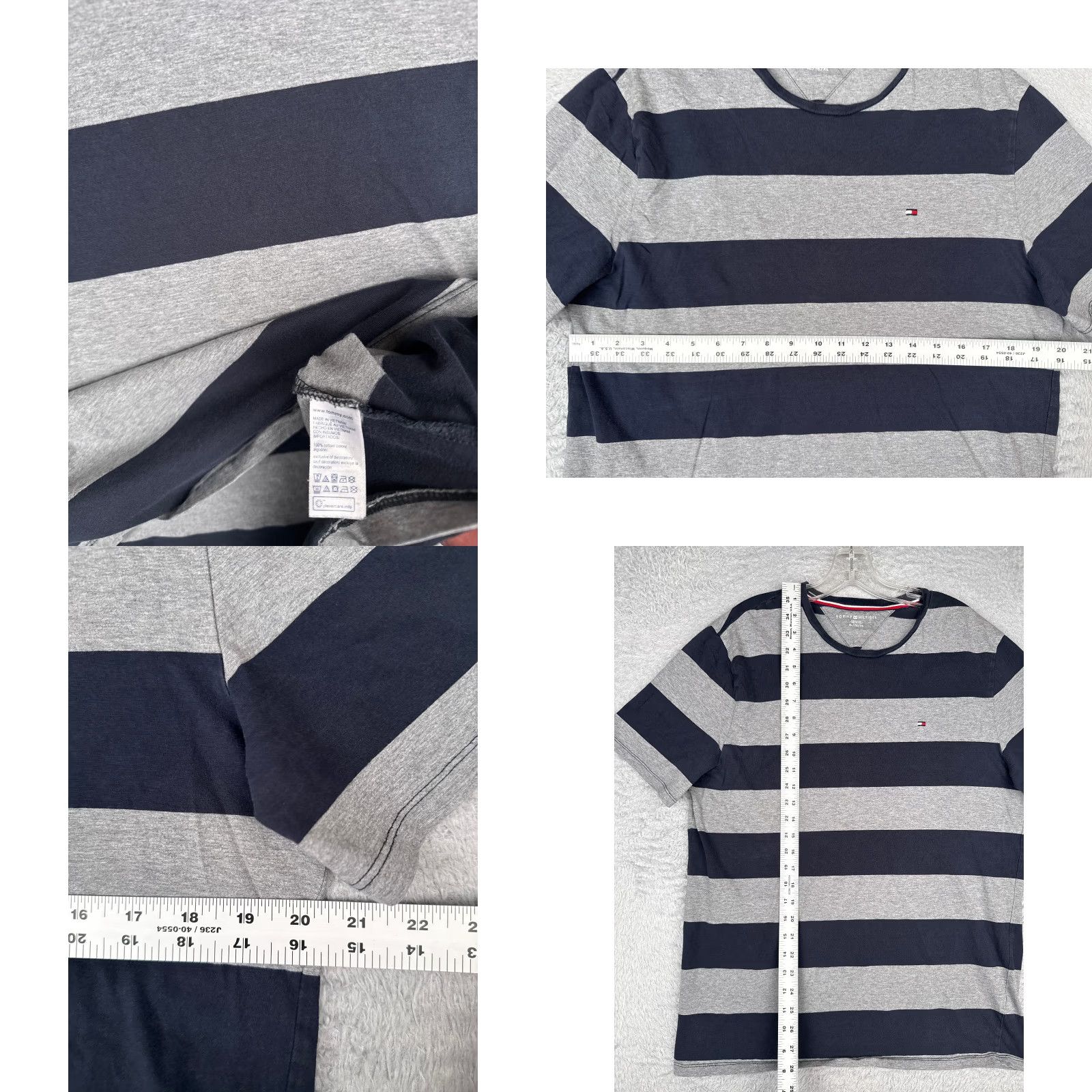 Tommy Hilfiger Tommy Hilfiger Shirt Adult XL Gray Blue Stripe Short Sleeve Crew Cotton Logo Size US XL / EU 56 / 4 - 8 Thumbnail