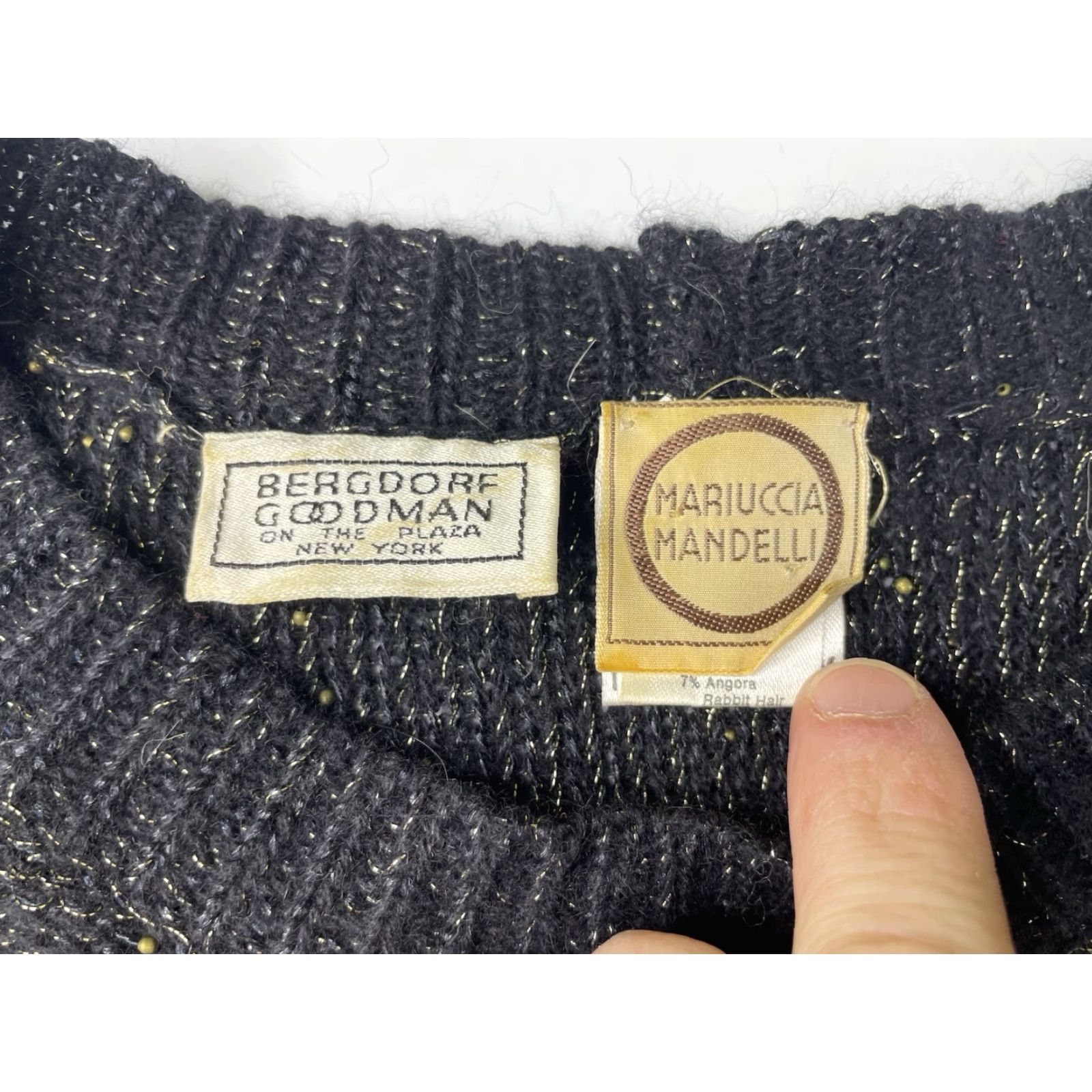 Krizia VINTAGE Krizia Sweater Wool Knit Crew Neck Long Sleeve Medium Black Women Pullover Glitter Metal 90s Size M / US 6-8 / IT 42-44 - 3 Thumbnail