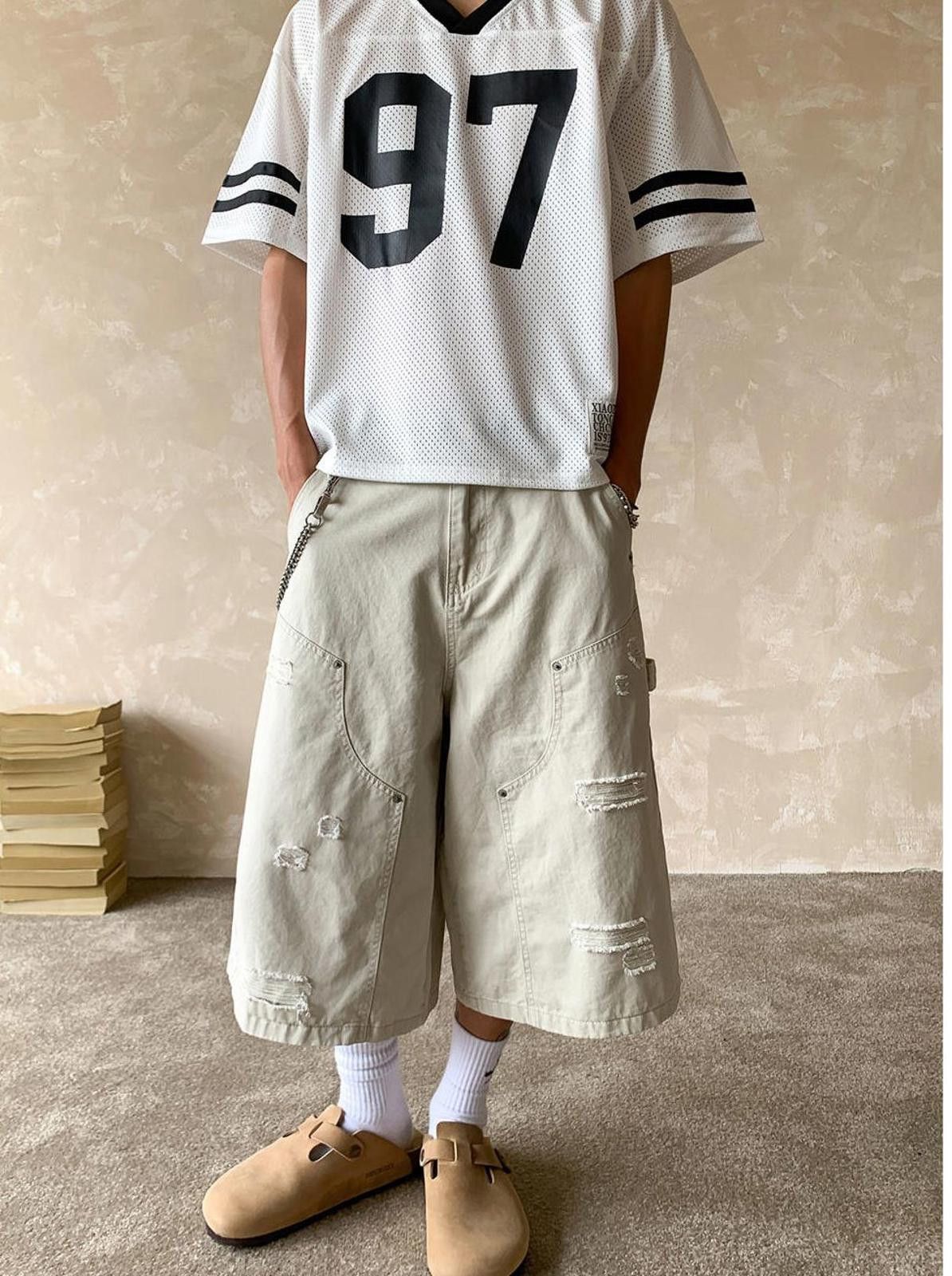Jean Beige Distressed Wide Leg Cargo Jorts Size US 32 / EU 48 - 2 Thumbnail