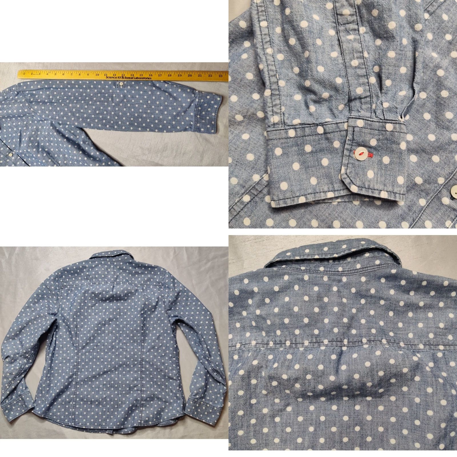 Talbots TALBOTS Women Petites 12P Blue Polka Dot Denim Button-Up Shirt Size XL / US 12-14 / IT 48-50 - 9 Thumbnail