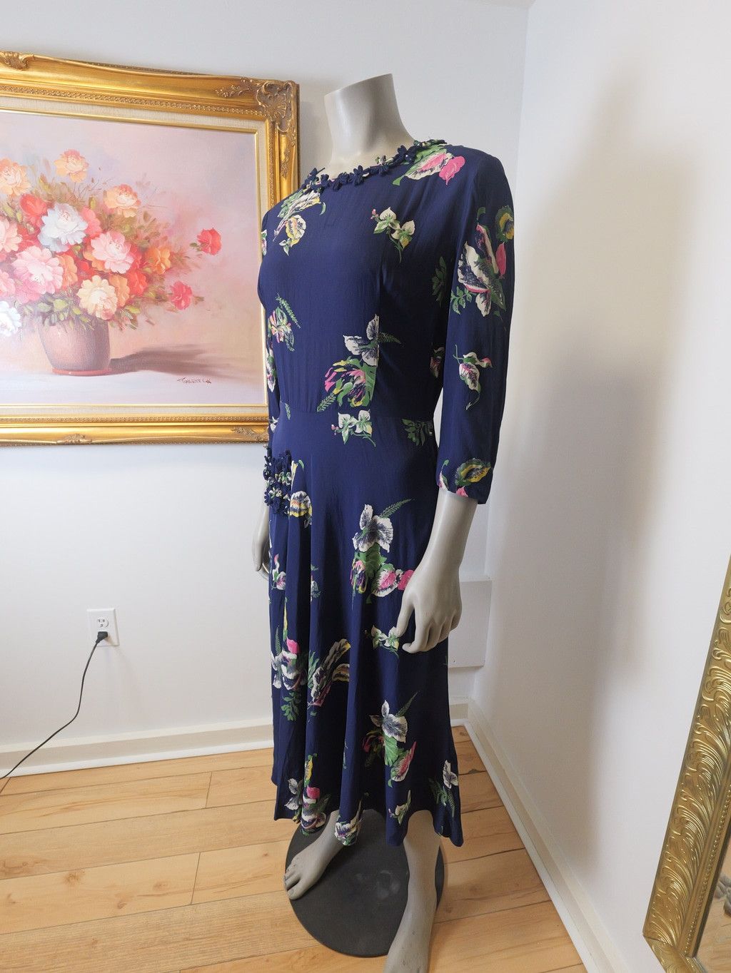 Vintage Women’s Vintage Authentic 1940’s Size Medium Floral Dress Size L / US 10 / IT 46 - 3 Thumbnail