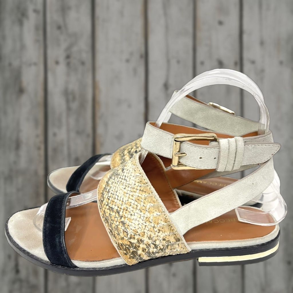Rebecca Minkoff Rebecca Minkoff Sandal Womens 7 Ankle Wrap Buckle Flat Leather Beige Animal Print Boho 90s Womens Size US 7 / IT 37 - 1 Thumbnail
