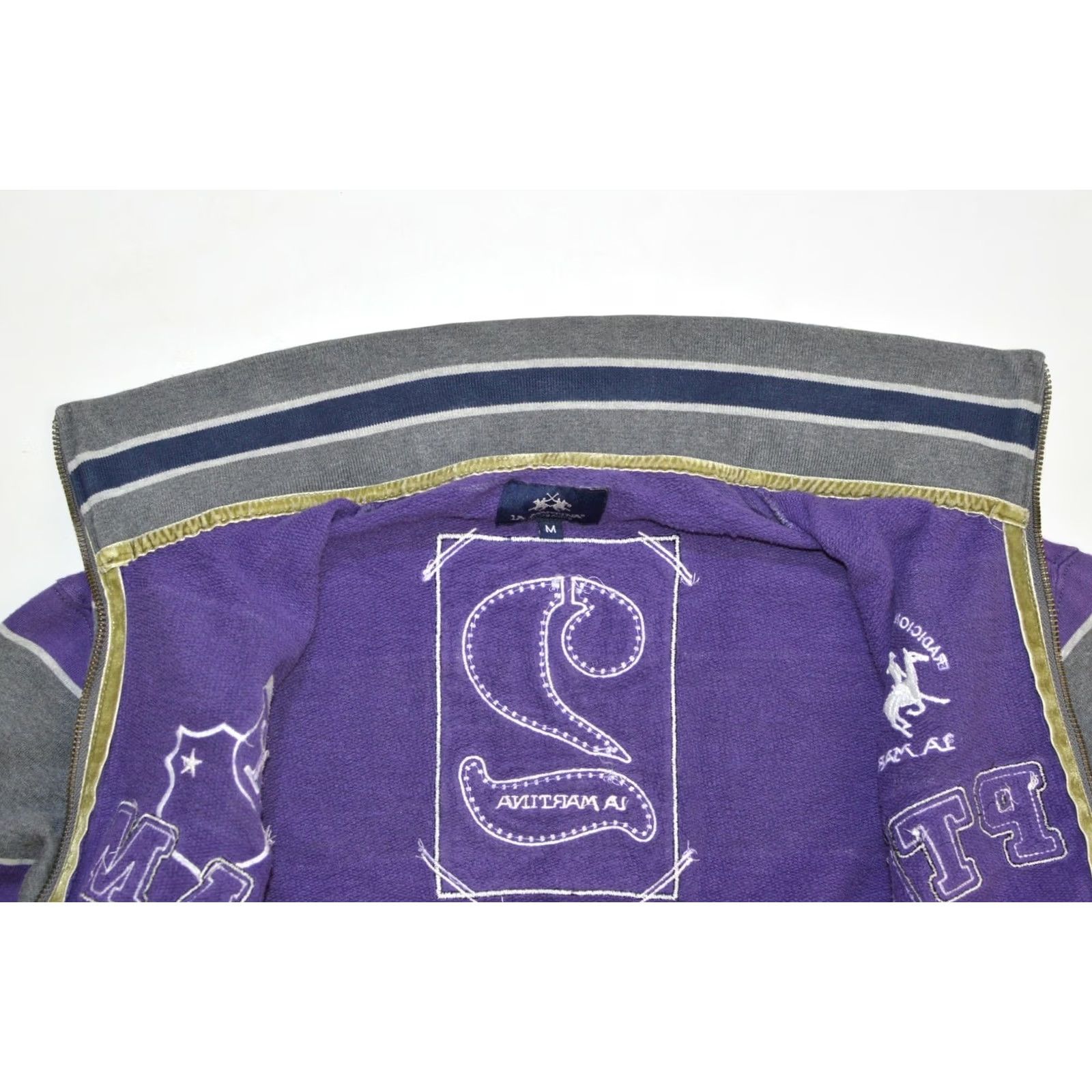 La Martina La Martina New York Hampton Full-Zip Striped Cotton Sweatshirt M Gray Purple Mens Size US M / EU 48-50 / 2 - 5 Thumbnail