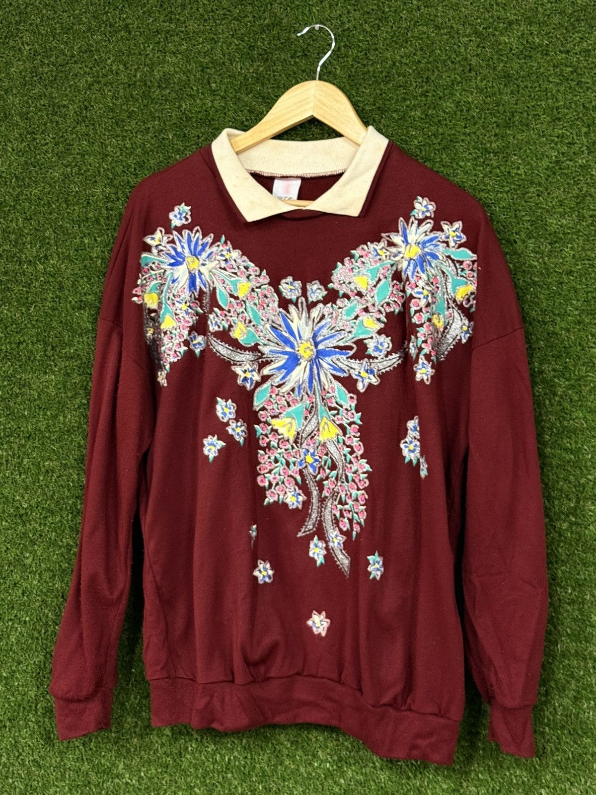 Vintage ART Flower Paint 90s Heavyweight Floral Retro Sweatshirt Size US M / EU 48-50 / 2 - 1 Thumbnail